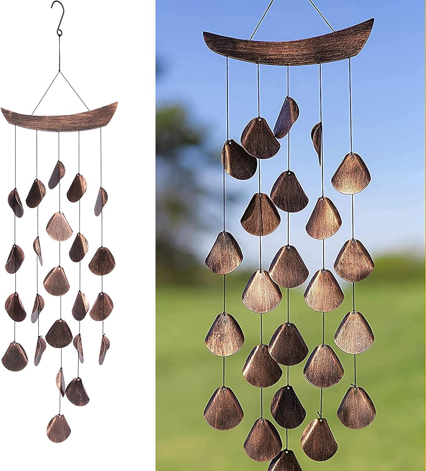 VP Home 30" H Iron Shimmering Mandala Wind Chimes for Outside, Brown