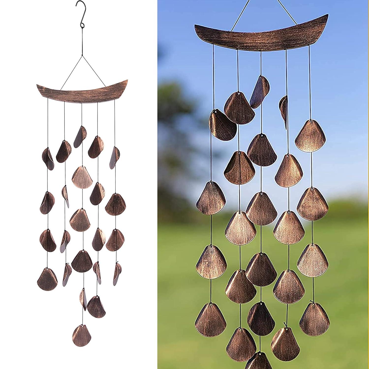 VP Home 30" H Iron Shimmering Mandala Wind Chimes for Outside, Brown