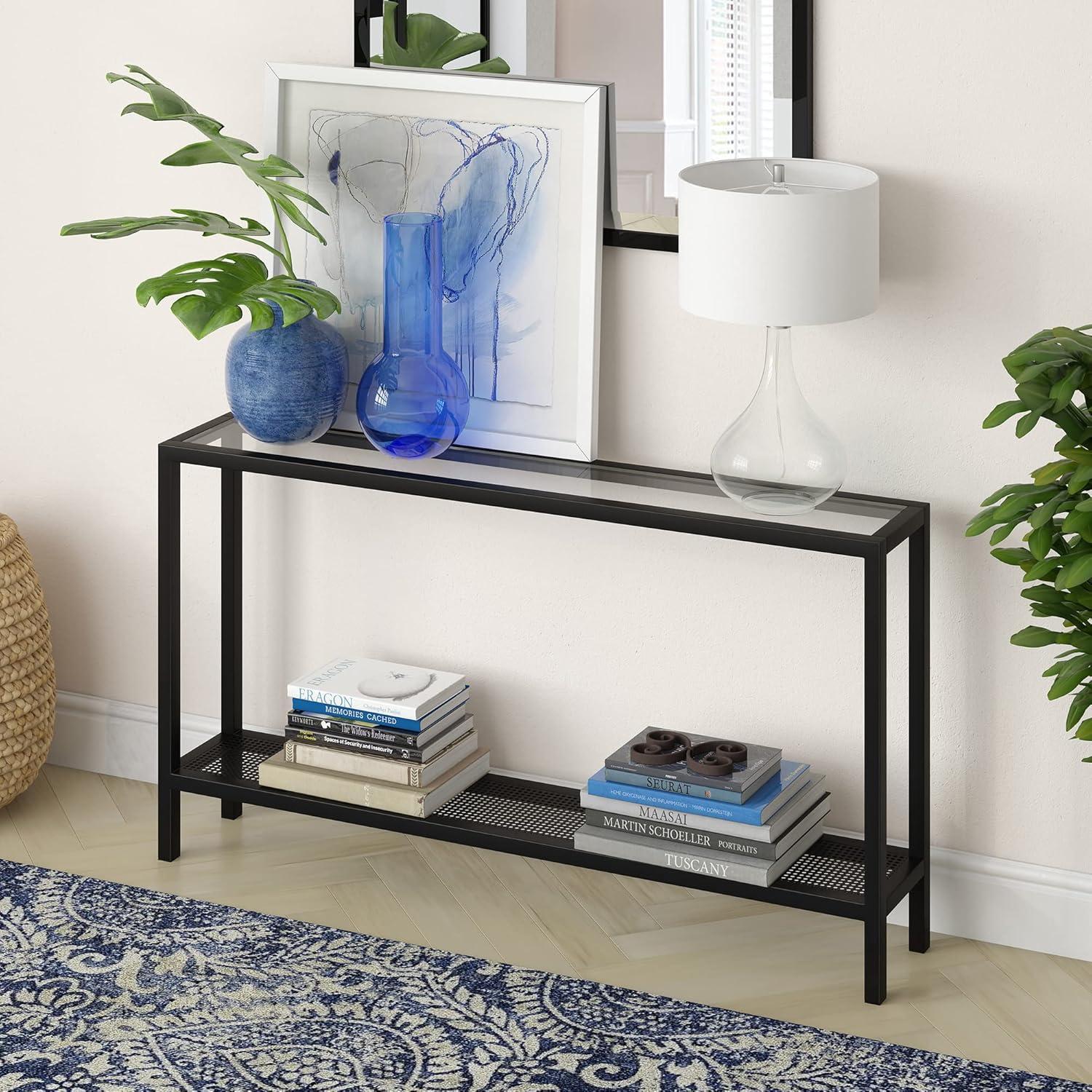 Evelyn&Zoe Rigan 55" Wide Rectangular Console Table, Blackened Bronze