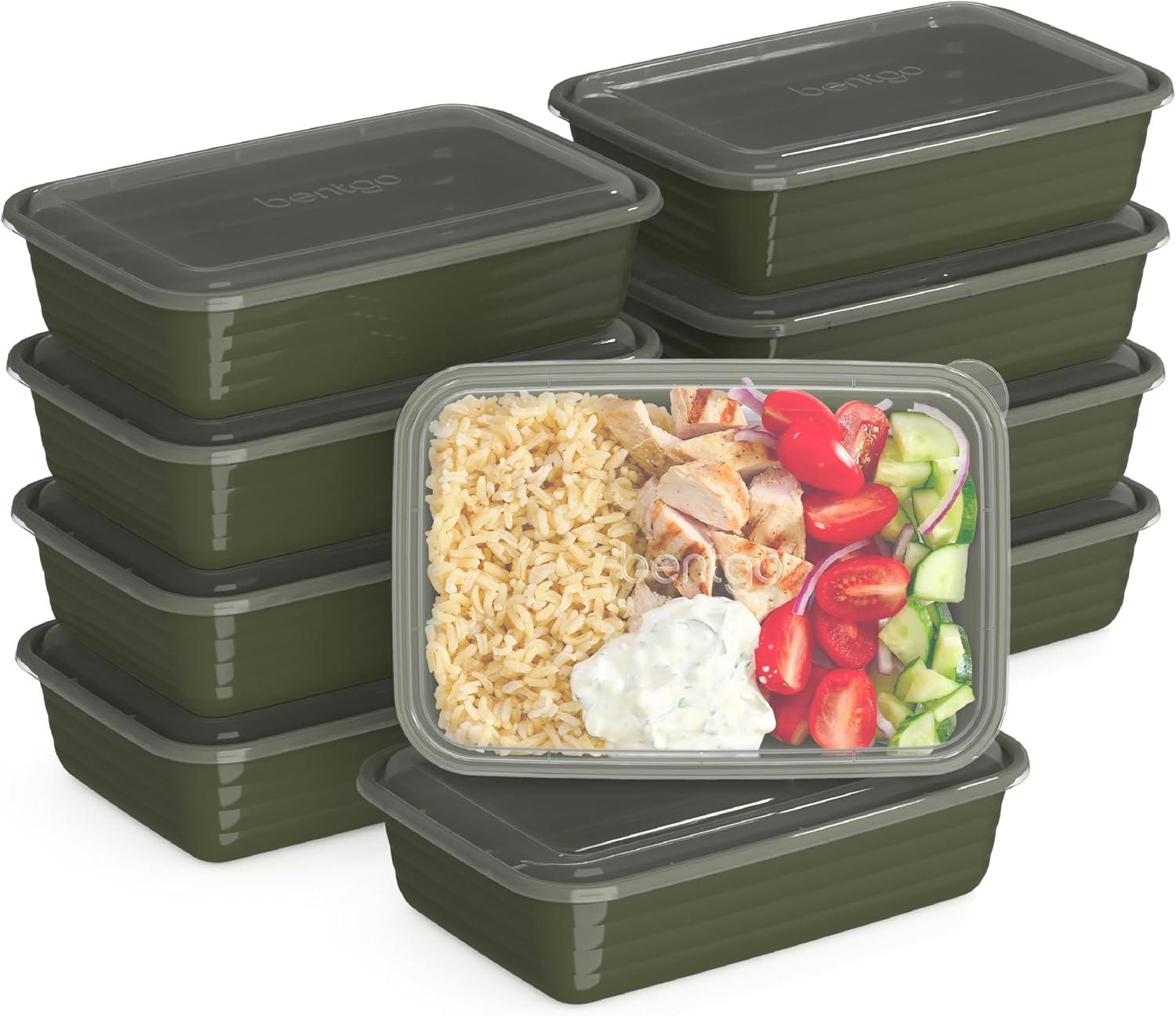 Bentgo Meal Prep 1-Compartment Container, Reusable, Durable, Mirowaveable - Khaki Green - 4 Cup/10pk