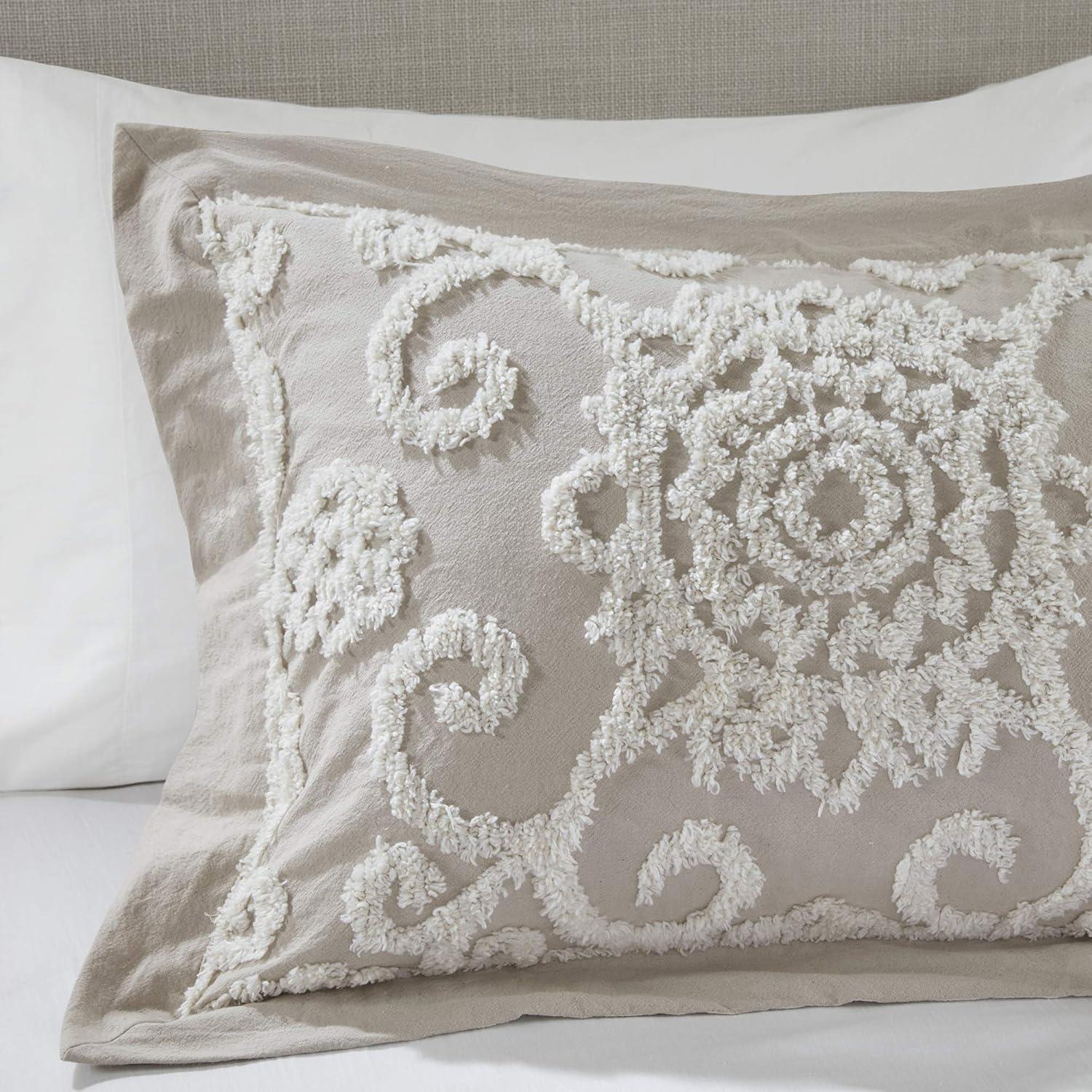 King White Cotton Embroidered Comforter Set with Shams