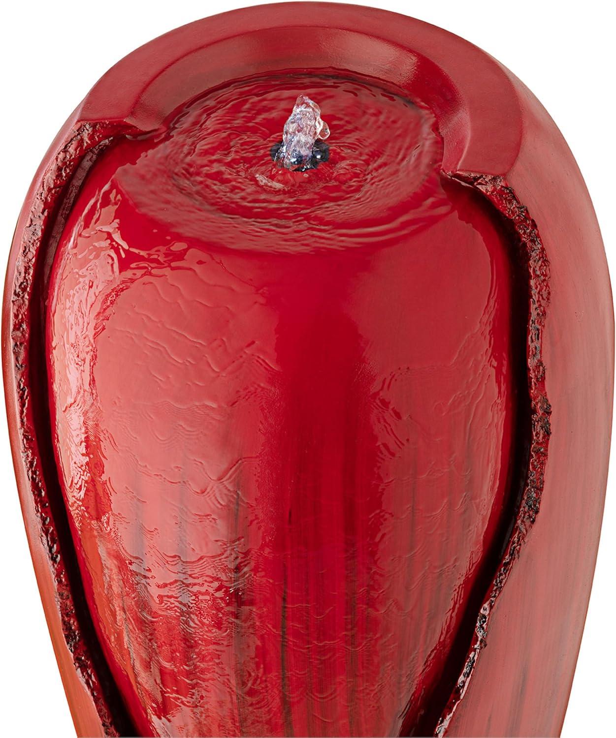 Alpine Corporation DIG100XS-RD Outdoor Floor Antique Jar Water Fountain with LED Lights, Vintage Light Waterfall, 33", Red