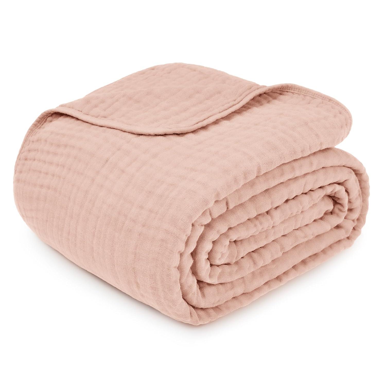 Muslin Blanket for Adults, Extra Large Throw 50" x 60" By Comfy Cubs - Mauve