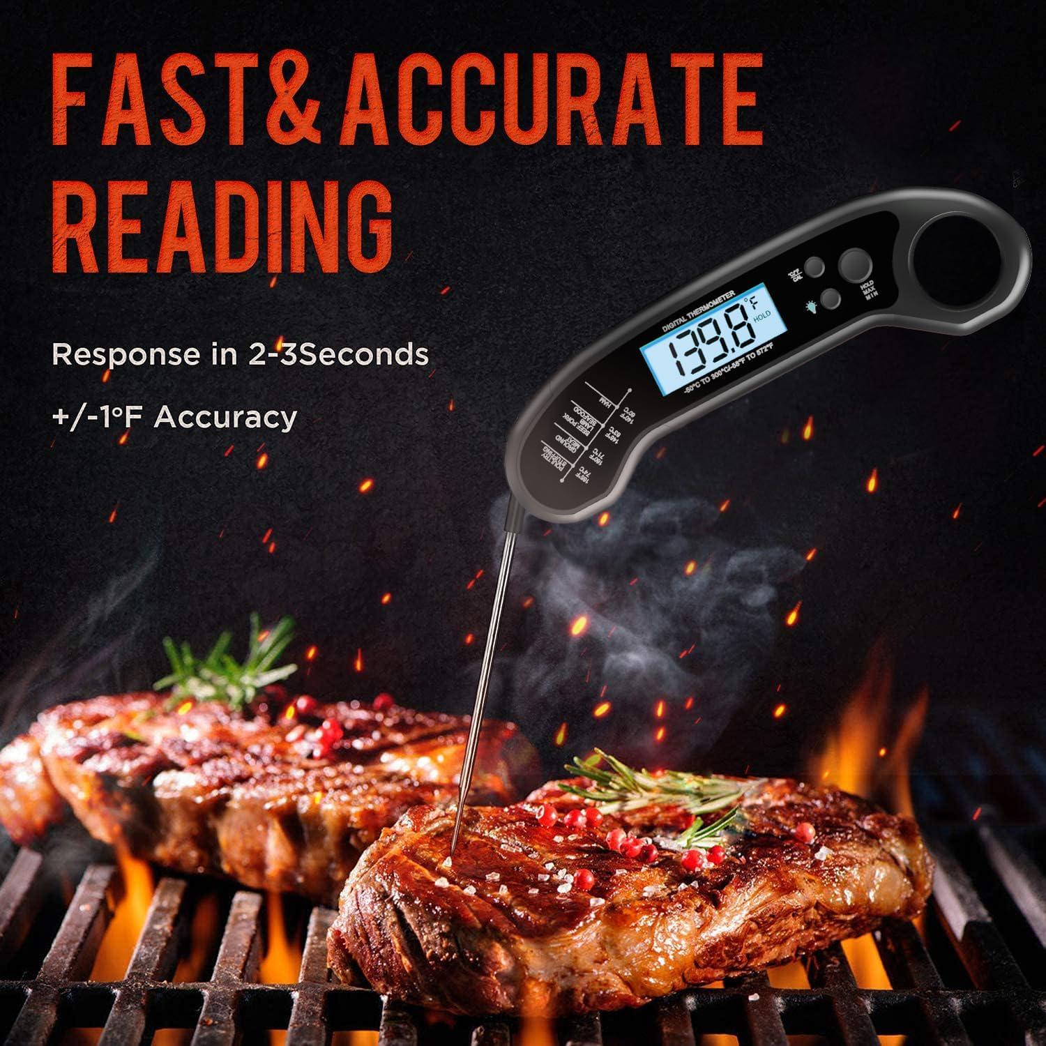 UISHUSO Instant Read Meat Thermometer for Cooking, Fast & Precise Digital Food Thermometer with Backlight, Magnet, Calibration, and Foldable Probe for Deep Fry, BBQ, Grill, and Roast Turkey-2