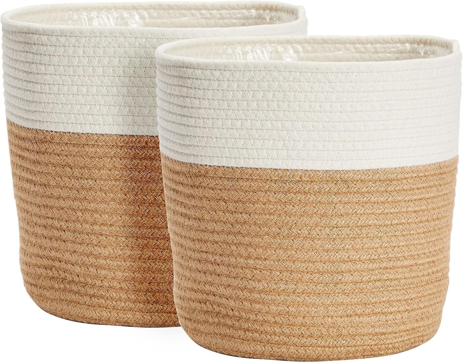 Juvale 2 Pack Decorative Jute Planter with Plastic Liner, Woven Basket for Plants, Floor, Storage, 11 In