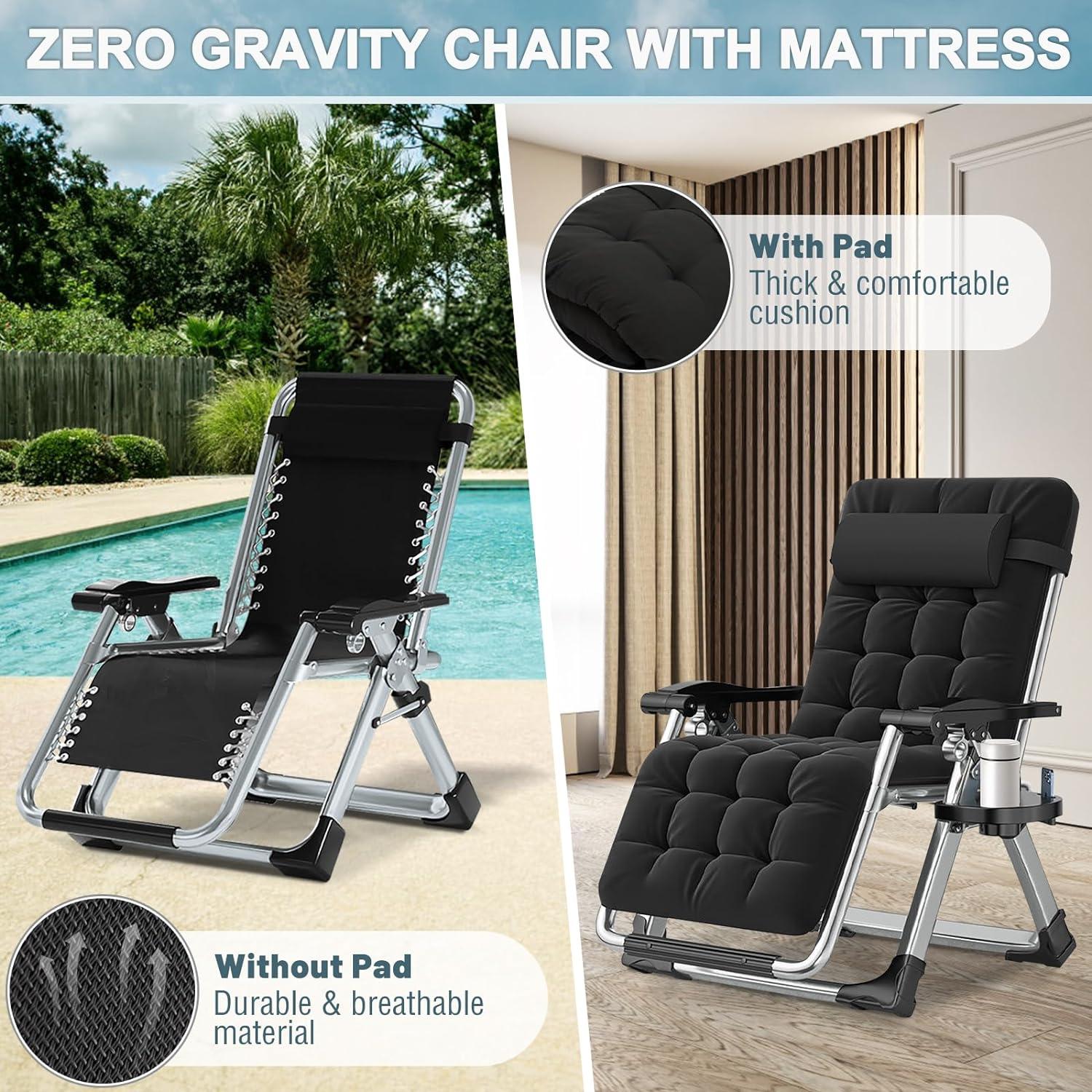 ABORON Zero Gravity Chair,Premium Outdoor Lawn Folding Lounge Chairs,Sturdy Adjustable Reclining Patio Chairs with Removable Cushion,Headrest & Tray