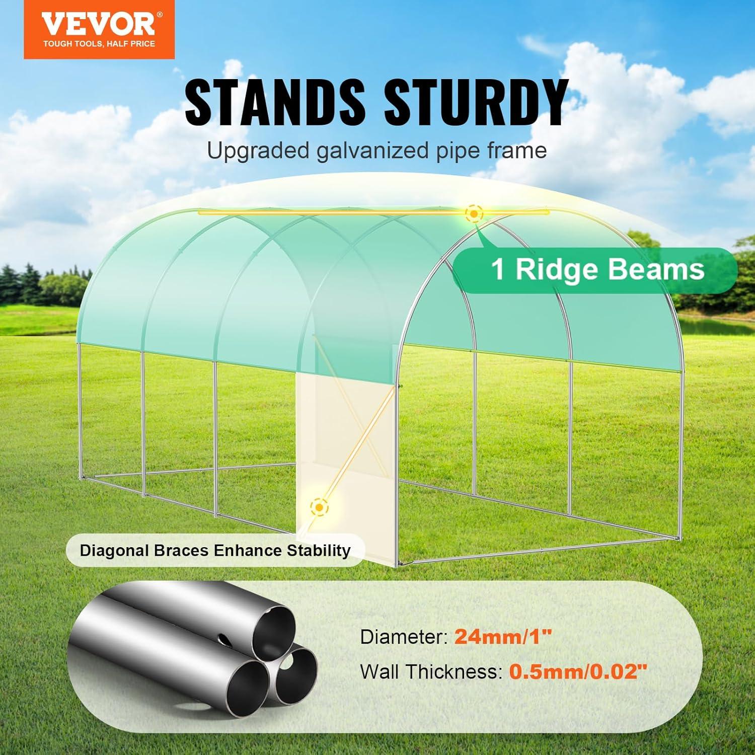 VEVOR Walk-in Tunnel Greenhouse Galvanized Frame PE Cover
