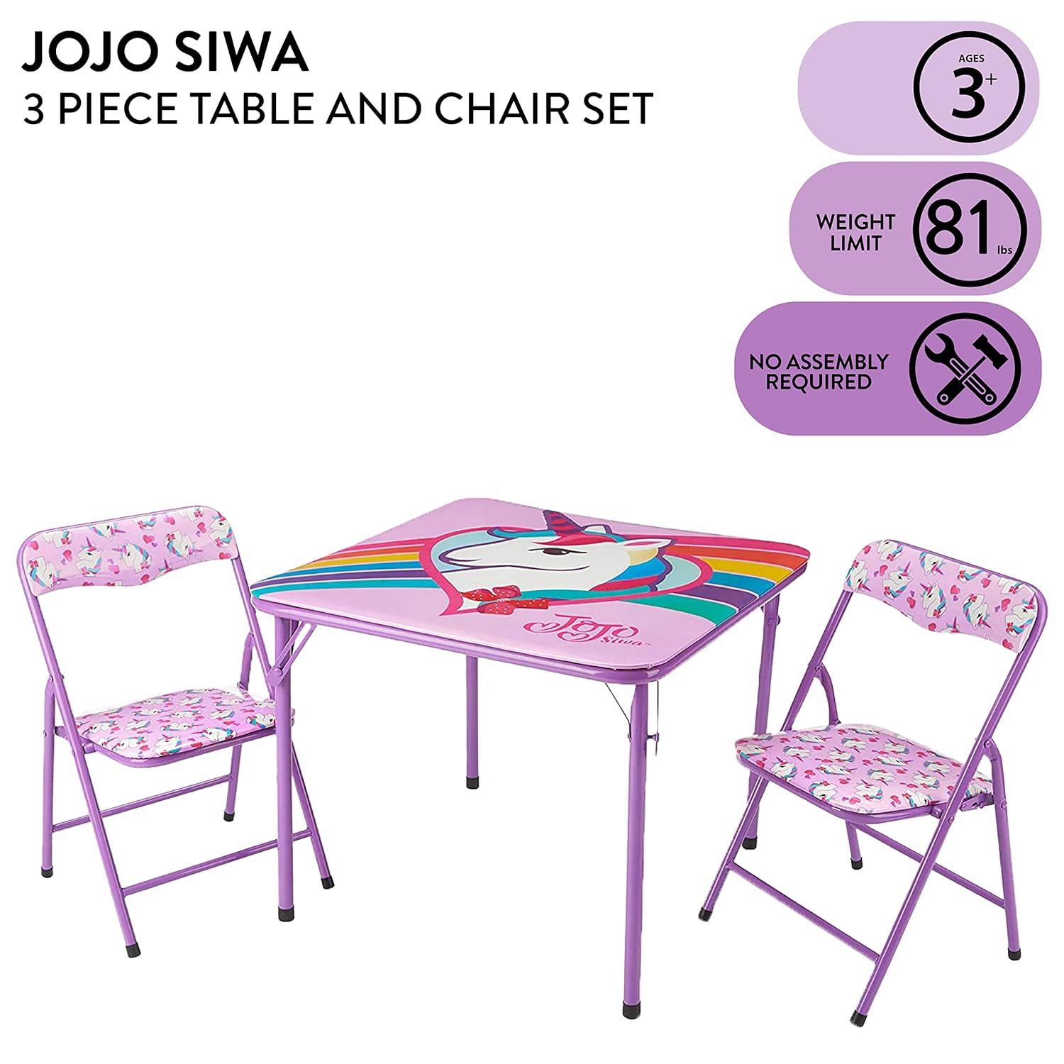 Nickelodeon Jojo Siwa 3 Piece Table & Chair Set with 2 Folding Chairs and 1 Table, Ages 3+, Purple Painted Metal Frame