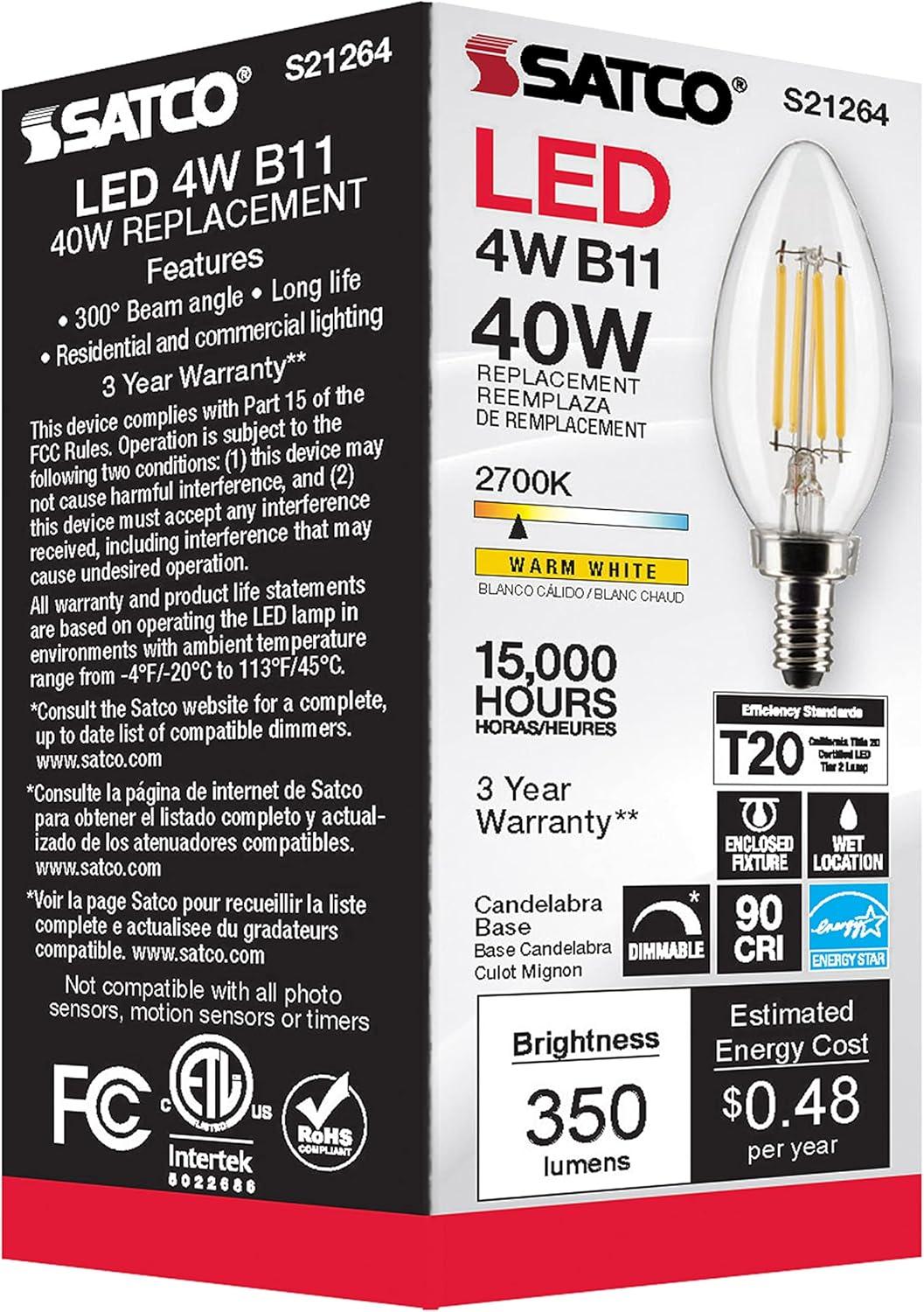 40 Watt Equivalent B11 E12/Candelabra Dimmable LED Bulb