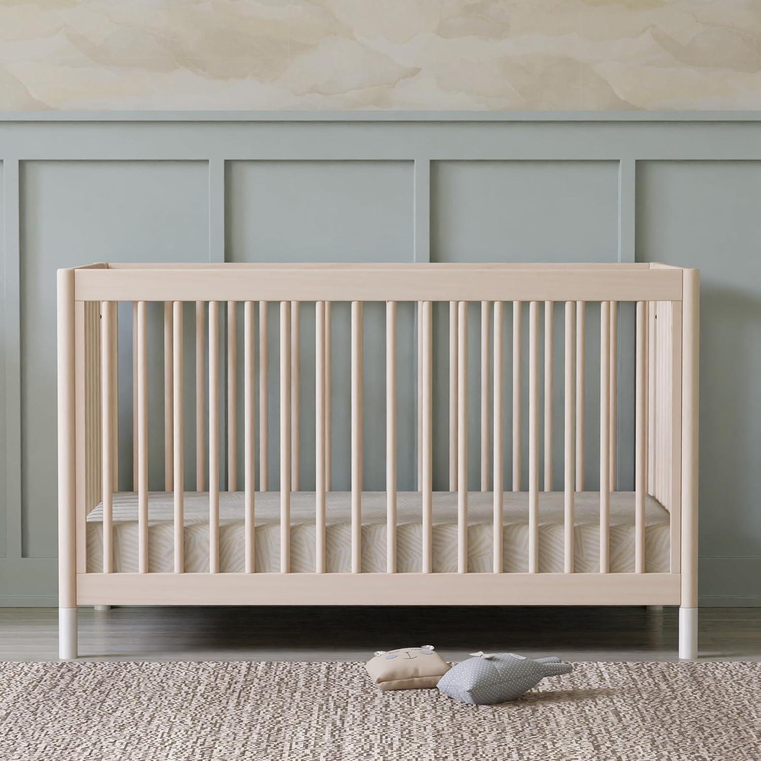 Babyletto Gelato White & Washed Natural Wood 4-in-1 Convertible Baby Crib with Toddler Bed Conversion Kit