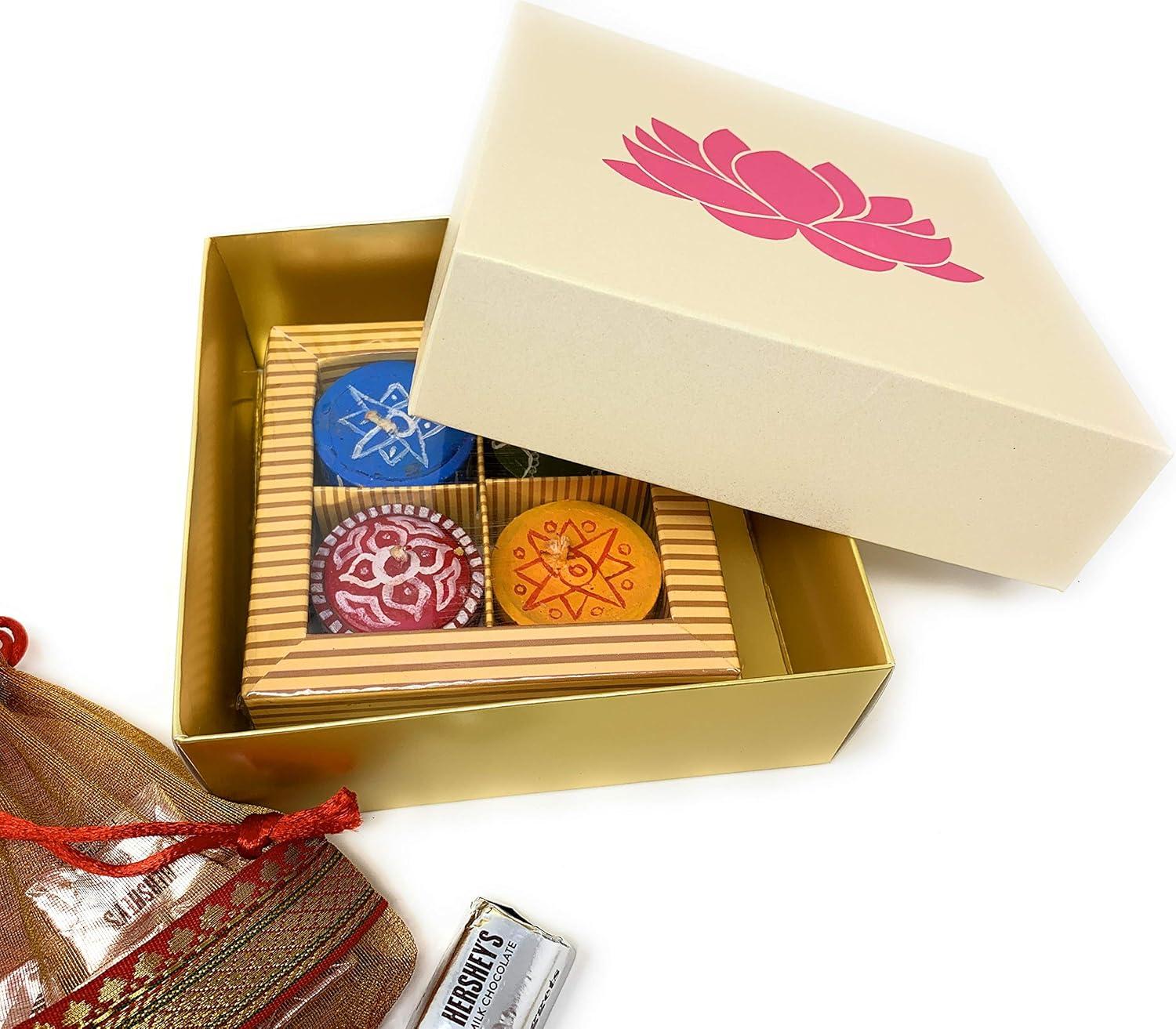 Handmade White and Pink Lotus Print Rectangular Paper Sweet Boxes