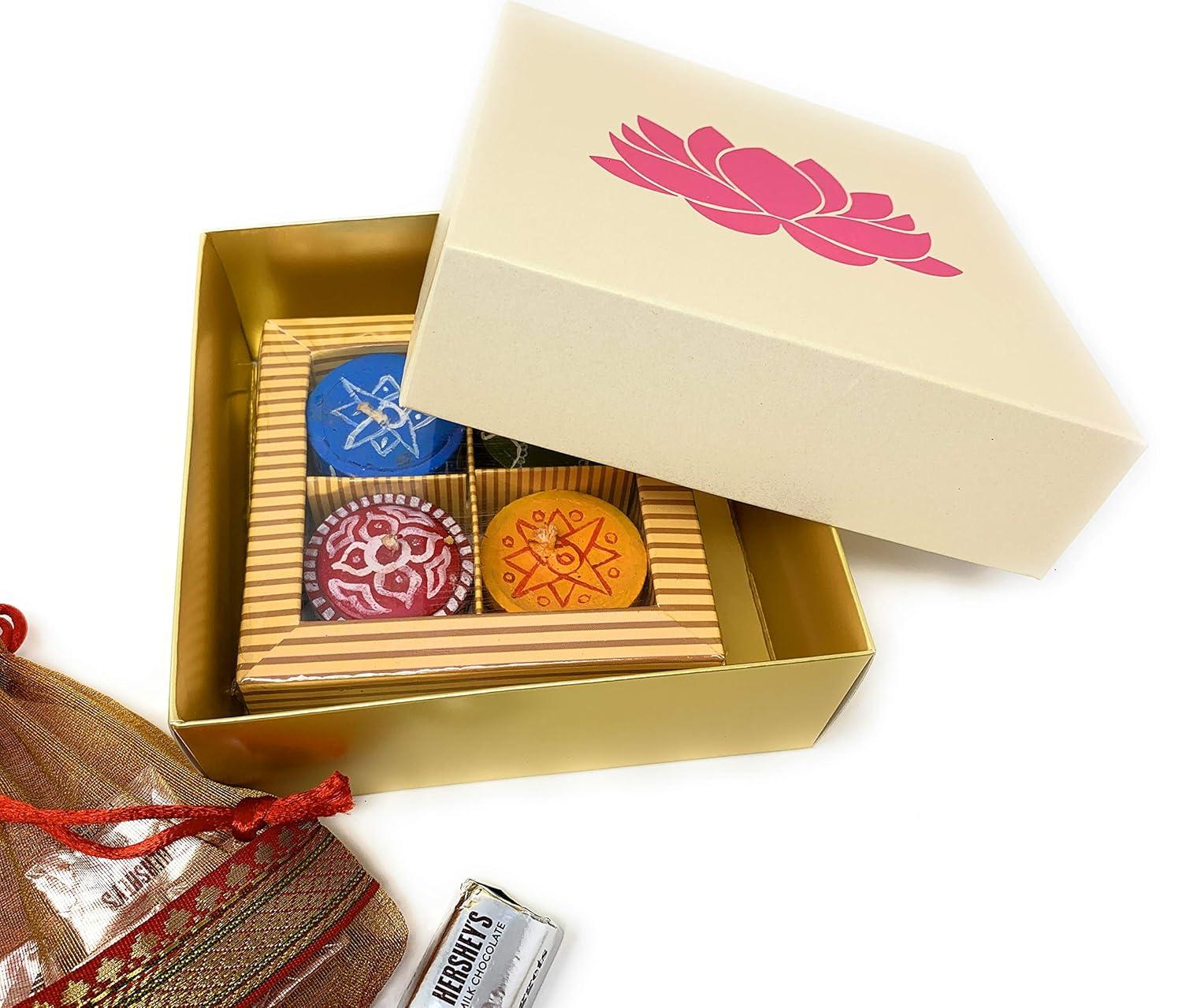 Handmade White and Pink Lotus Print Rectangular Paper Sweet Boxes