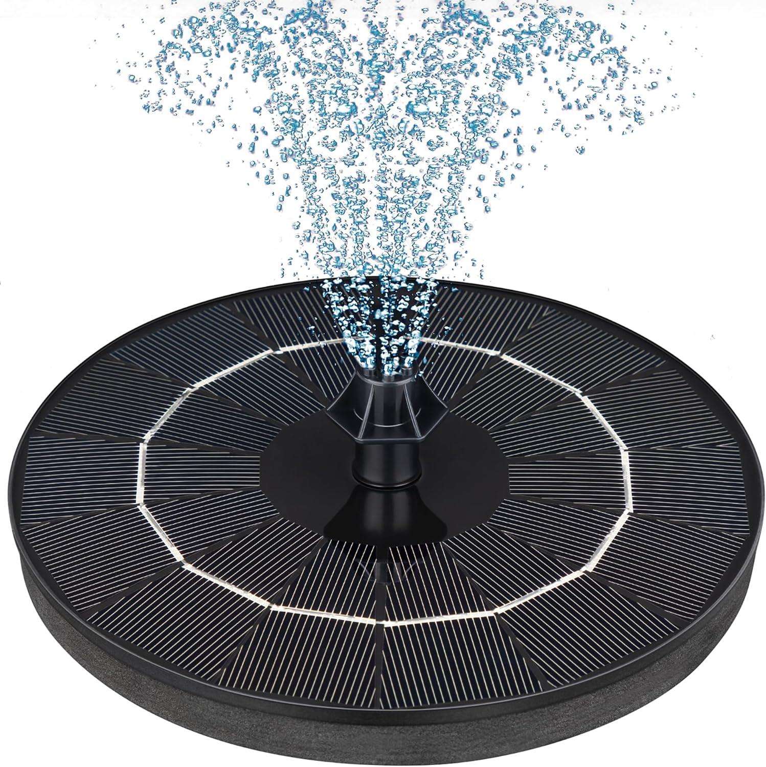 Black Solar Powered Garden Fountain with Adjustable Nozzles