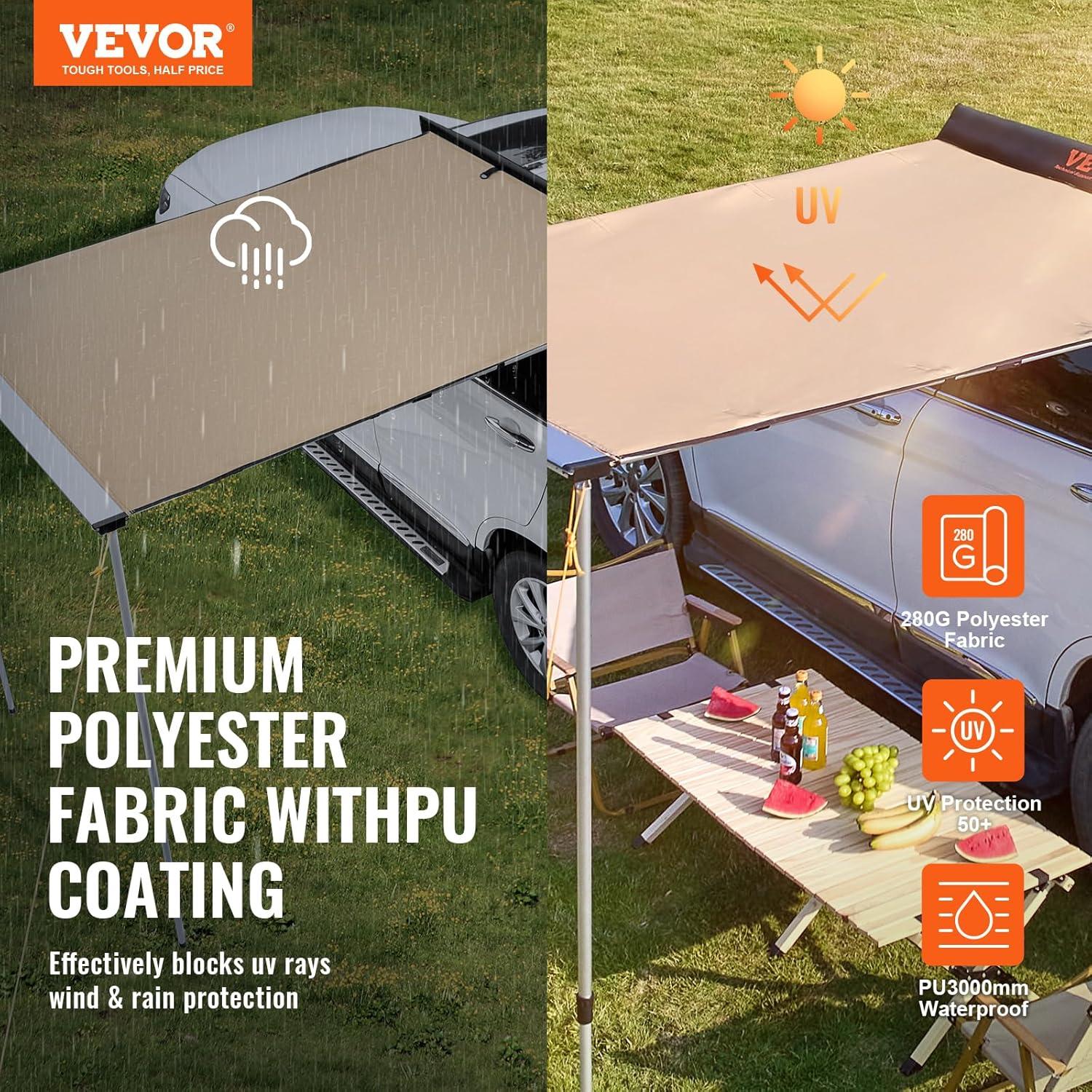 VEVOR 4.6x6.6ft Beige Polyester Retractable Vehicle Awning