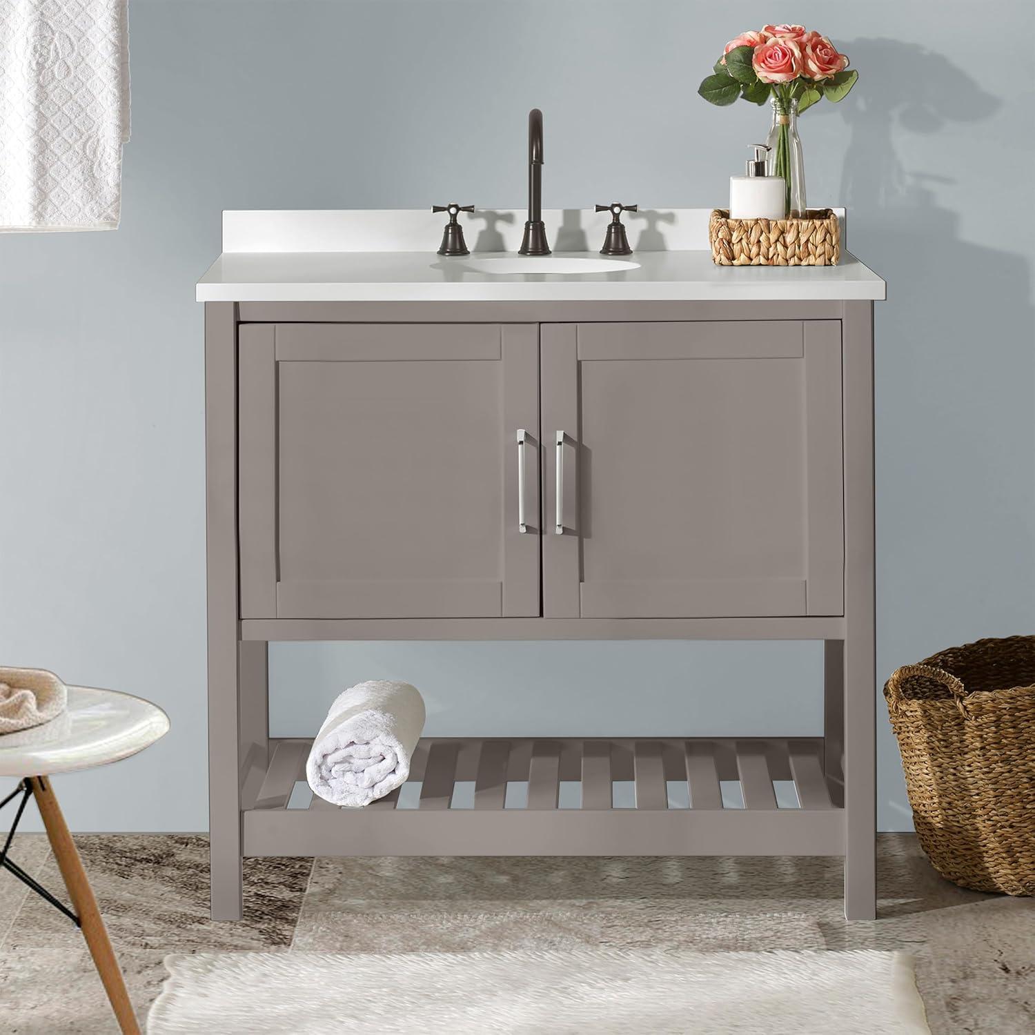 Bennet 36"W Modern Shaker Soft Close Doors Vanity Cabinet With Open Storage Shelf