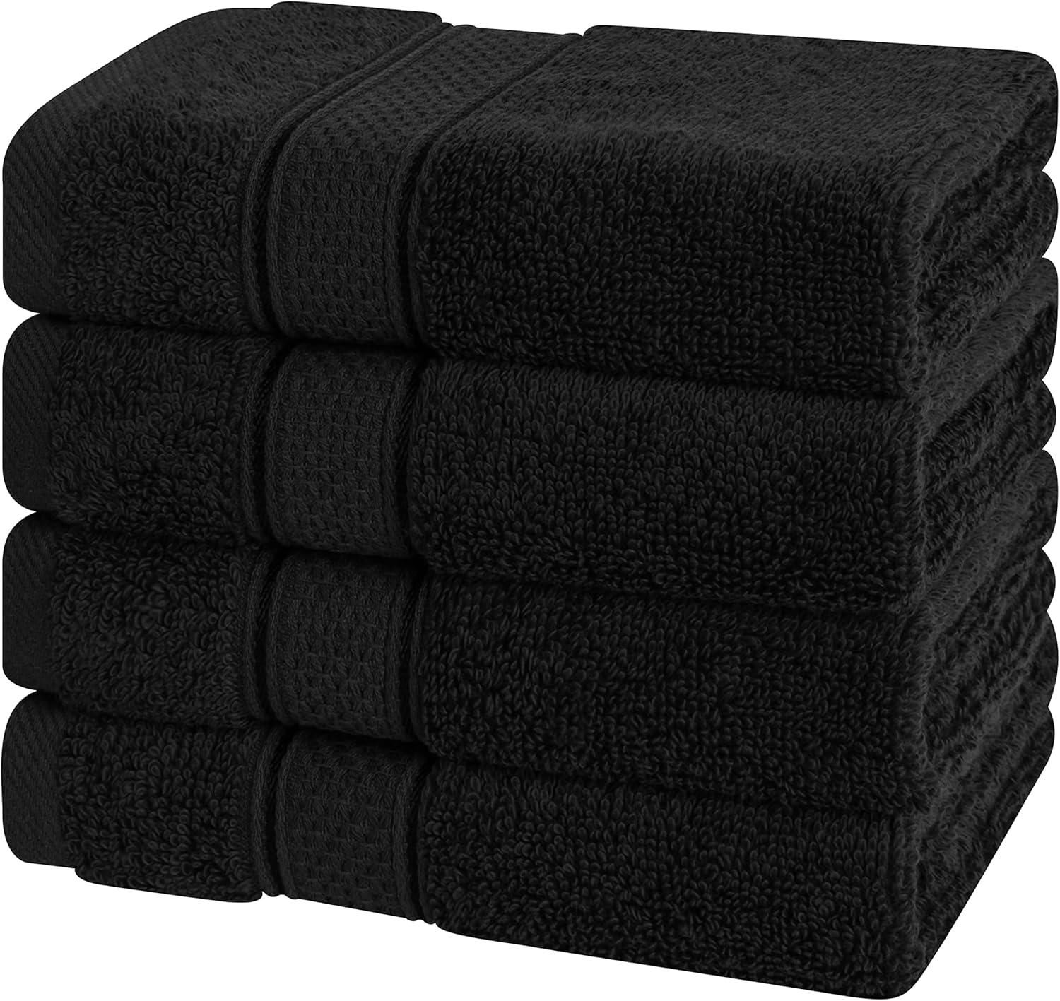 American Soft Linen Salem 4 Pack Washcloth Set, 100% Cotton Washcloth Hand Face Towels for Bathroom and Kitchen, Black