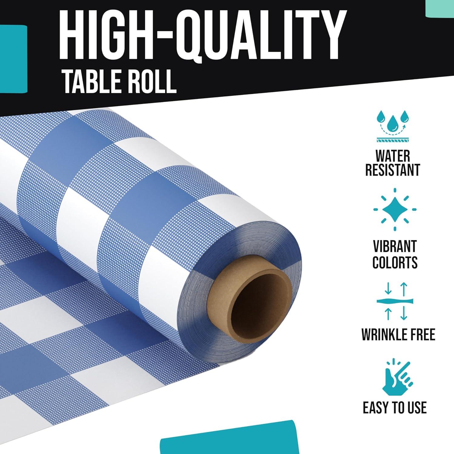 Crown Display 40 In. X 100 Ft. Blue Gingham Table Roll Disposable