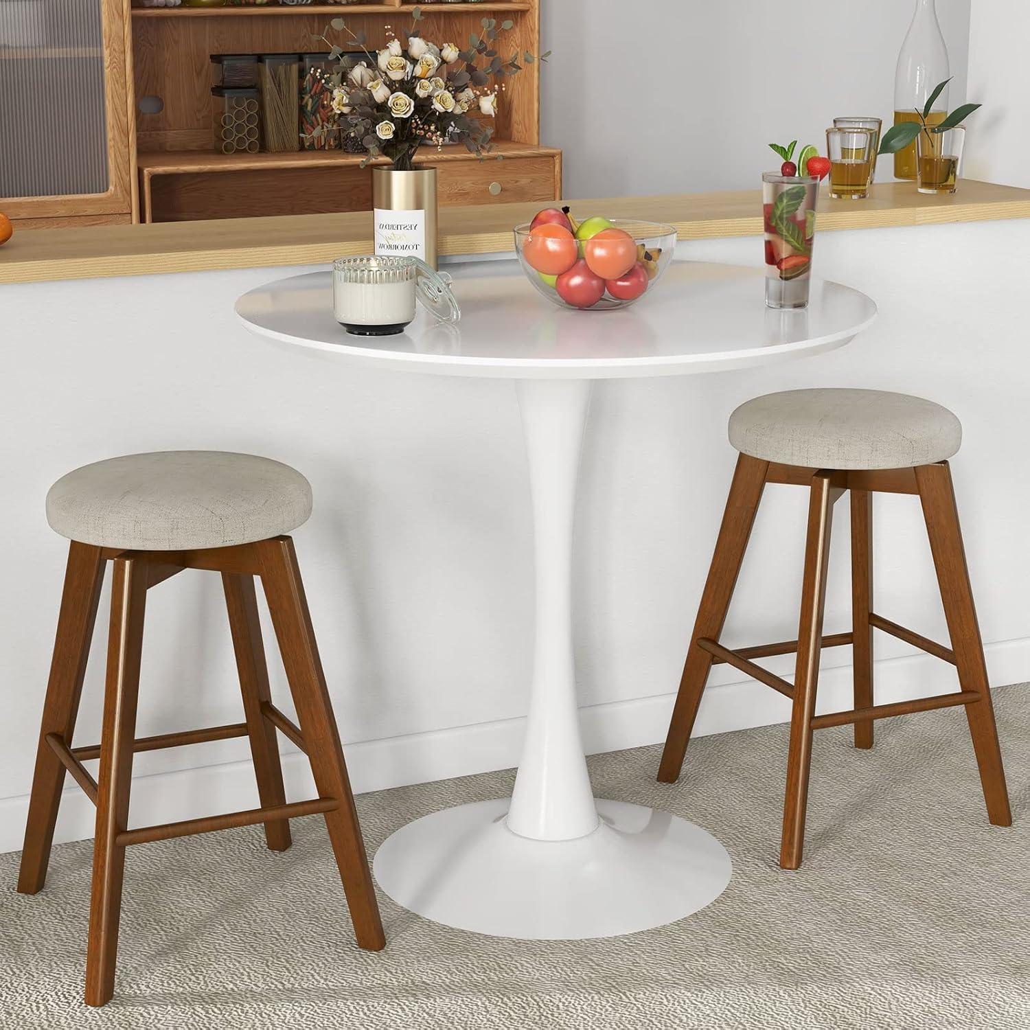 Costway Set of 2 Swivel Bar Stools Upholstered Counter Height Chairs with  Rubber Wood Legs