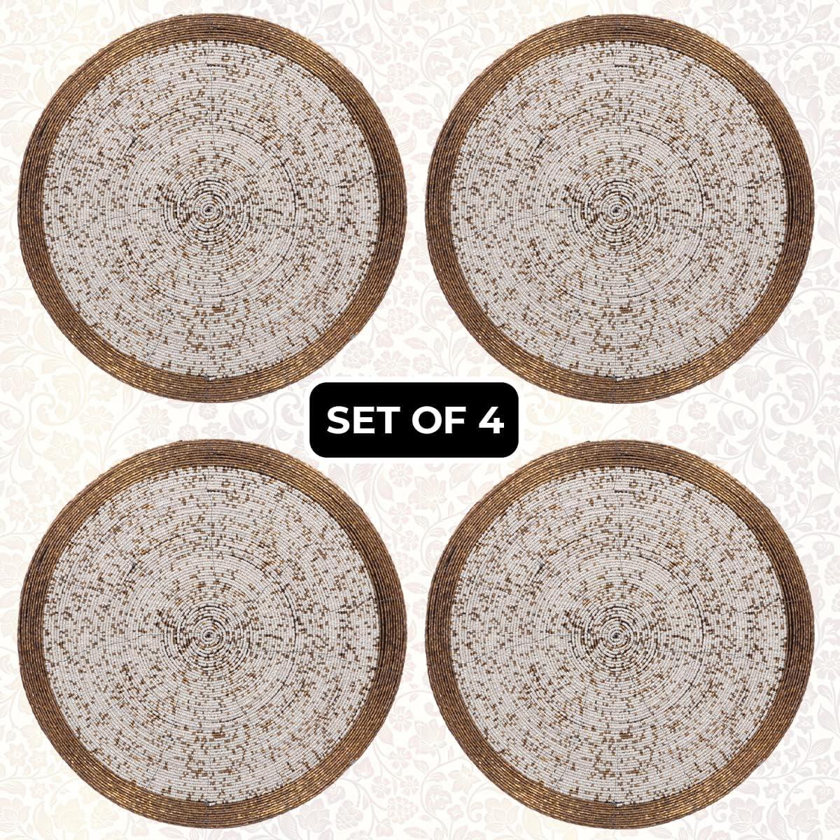 Gold and White Beaded Round Placemats Set of 4