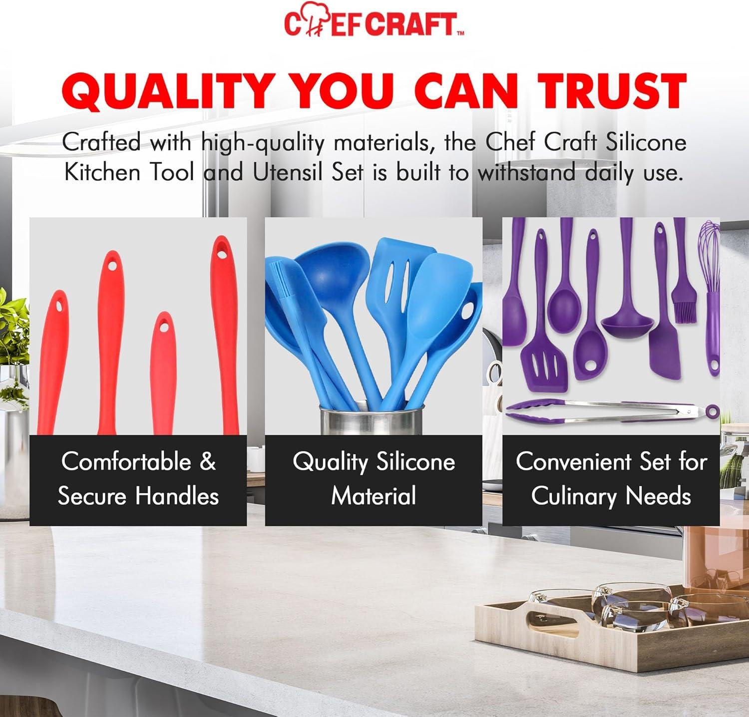 Chef Craft Premium Silicone Kitchen Tool and Utensil Set, 9 Piece Set, Blue