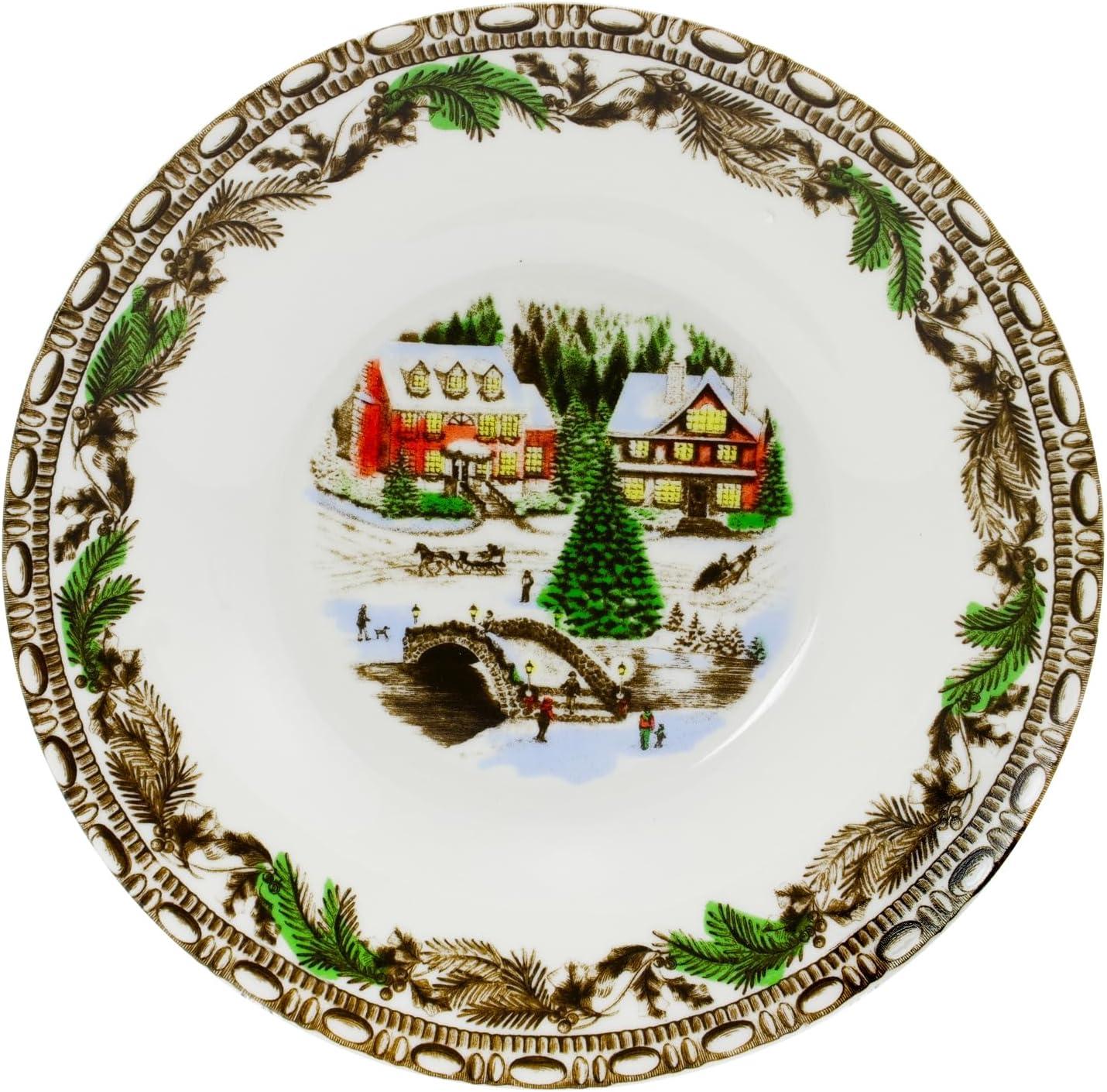 Christmas Toile 16-Piece Porcelain Dinnerware Set with Winter Scene