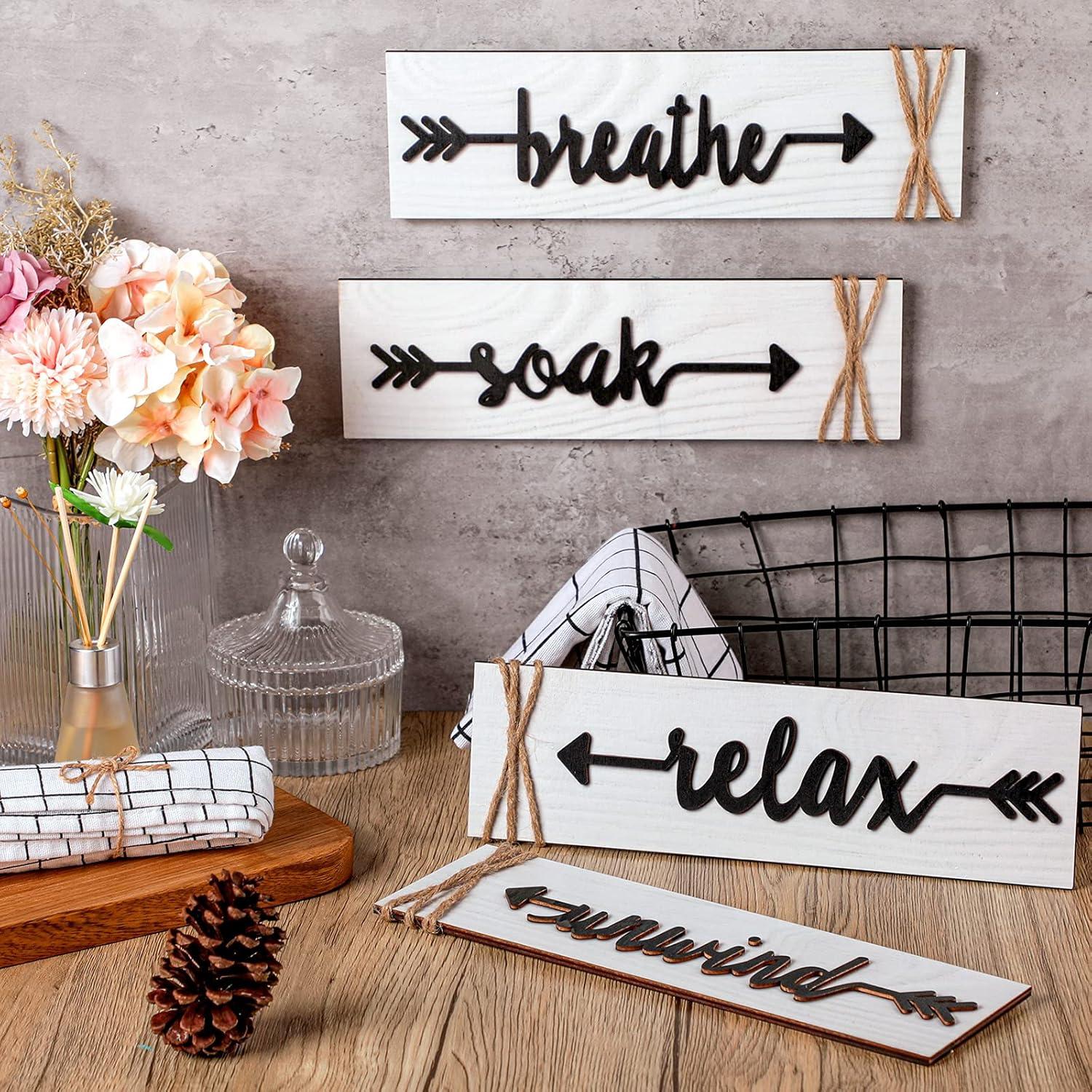 White Rustic Wood Bathroom Wall Art Set