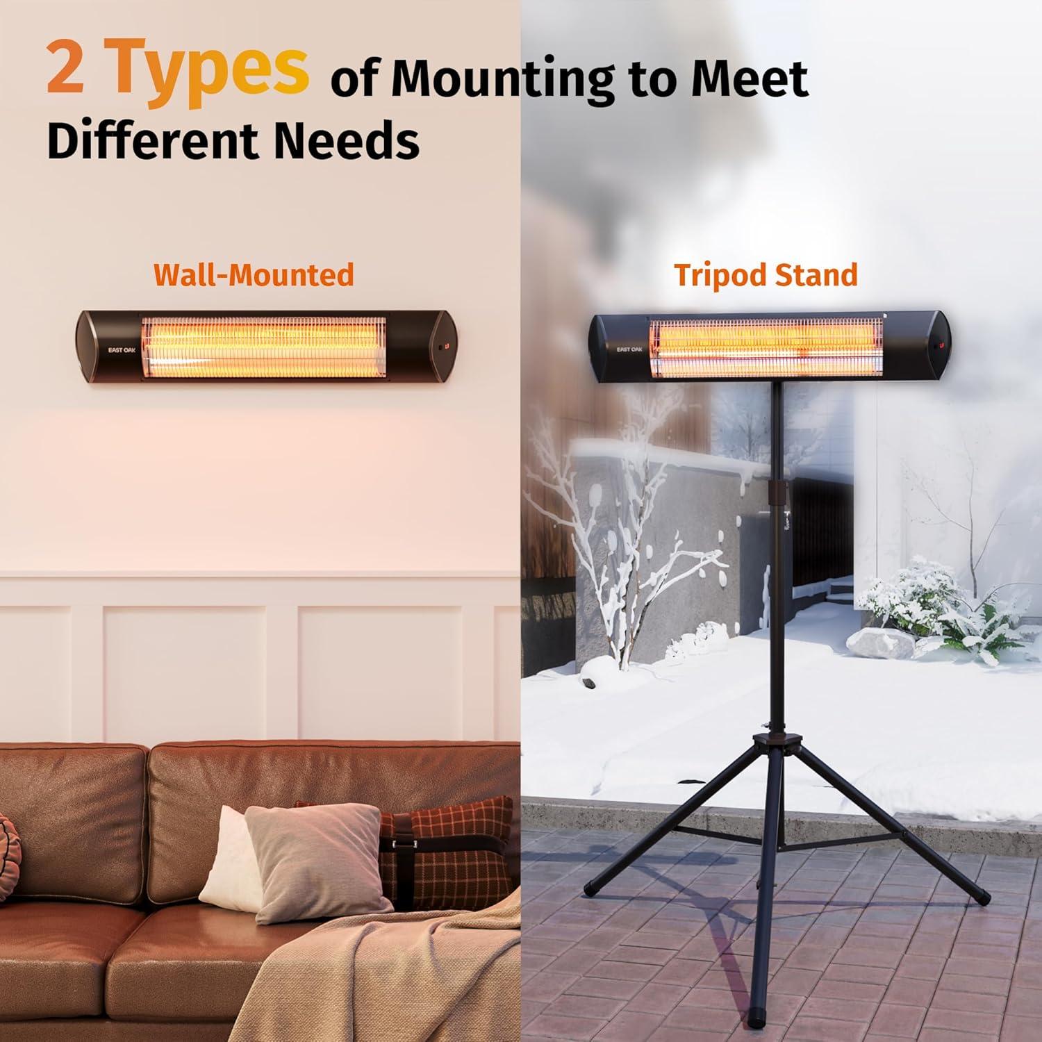 1500W Black Electric Infrared Patio Heater with Adjustable Stand