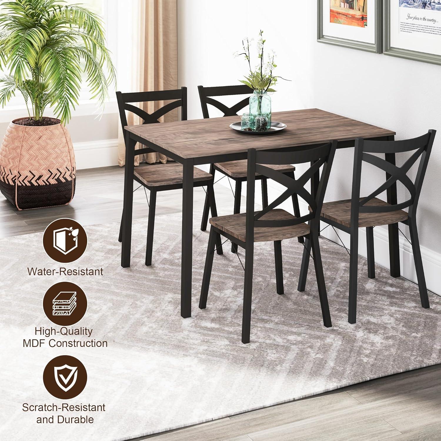 5 Piece Dining Table Set Kitchen Table and Chairs for 4 Industrial Style Dining Room & Kitchen,1 Table & 4 Chairs,Stainless Metal Frame