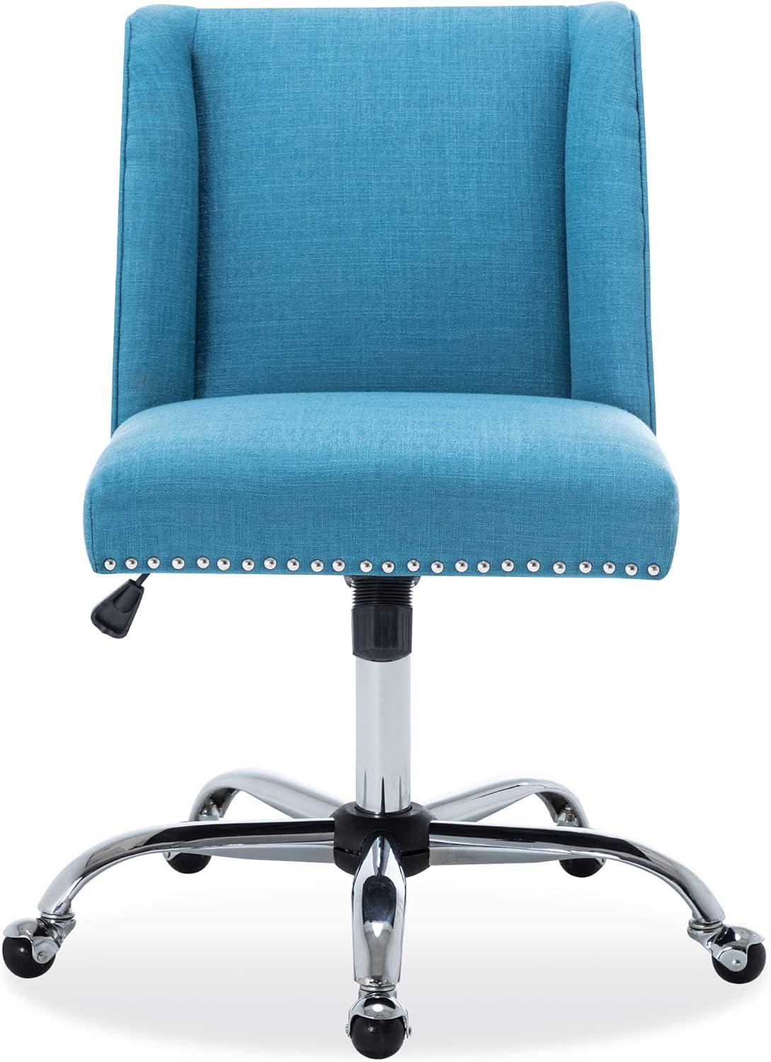 BELLEZE Upholstered Fabric Office Chair Nailhead Trim Swivel Task Chair Height Adjustable, Blue