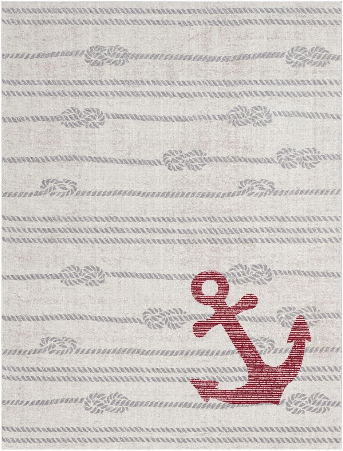 Home Dynamix Marine Anchor Coastal Anchor Indoor/Outdoor Area Rug, Ivory/Grey, 5'2"x7'2"