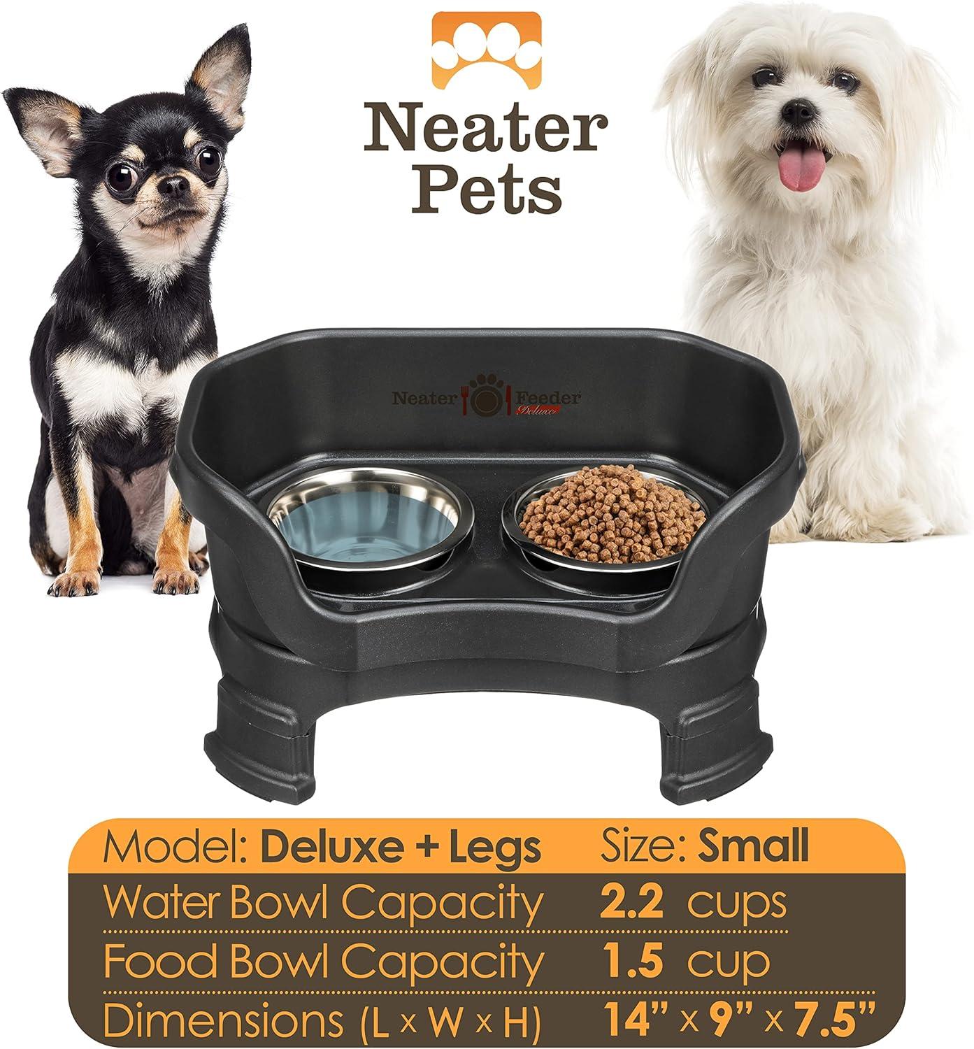 Neater Pets Neater Feeder Deluxe With Leg Extensions Mess-Proof Elevated Food & Water Bowls for Small Dogs, Midnight Black