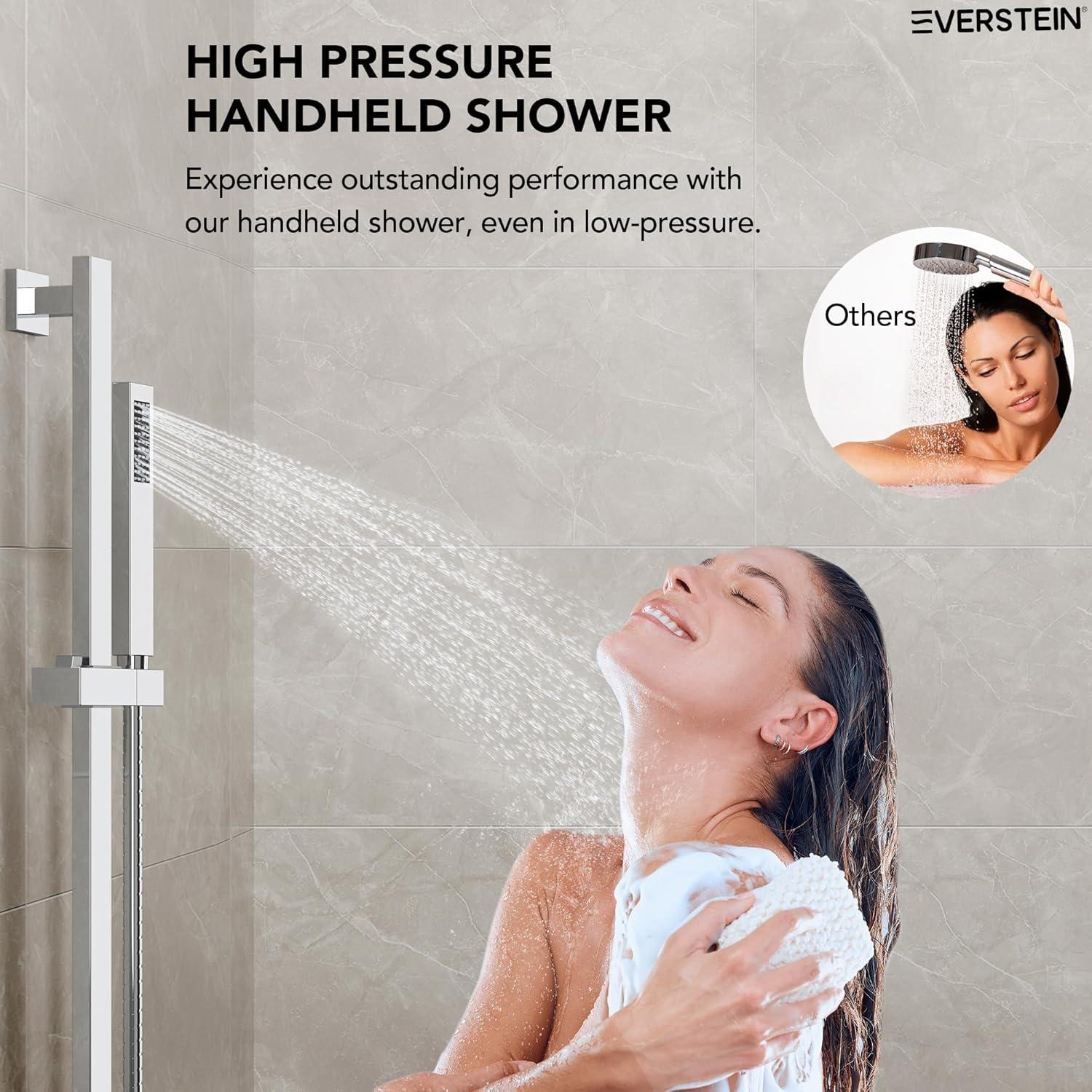 EVERSTEIN DualJetSpa 10-Inch High-Pressure Rainfall Shower Faucet with Handheld Spray, Wall Mount Dual Showerheads System with Slide Bar and Rough-in Valve SFS-1059-CH10