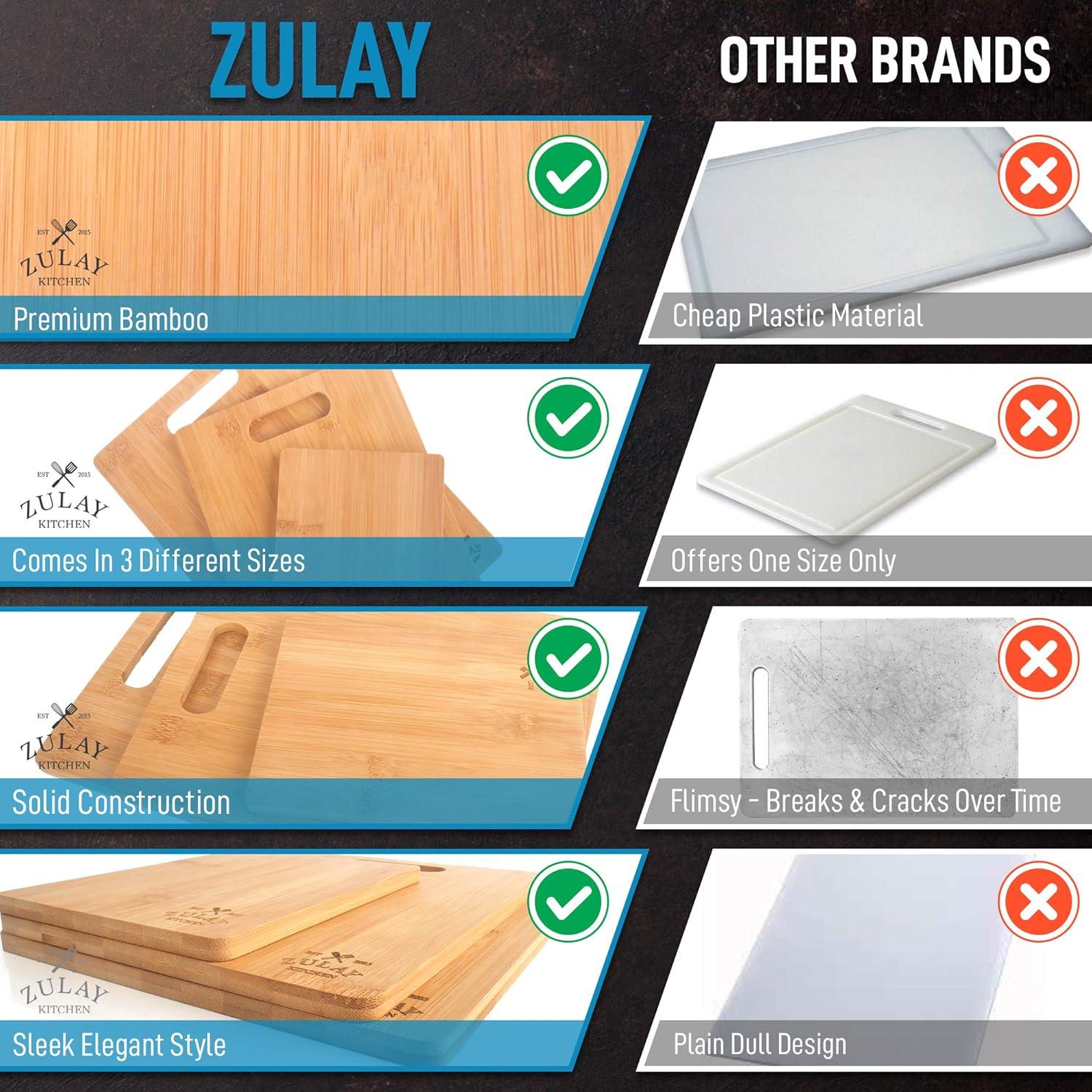Zulay Kitchen (3-Piece) Bamboo Wooden Cutting Boards For Kitchen - Premium 3 Assorted Sizes (9.5"x13", 8.5"x11", and 6"x8")