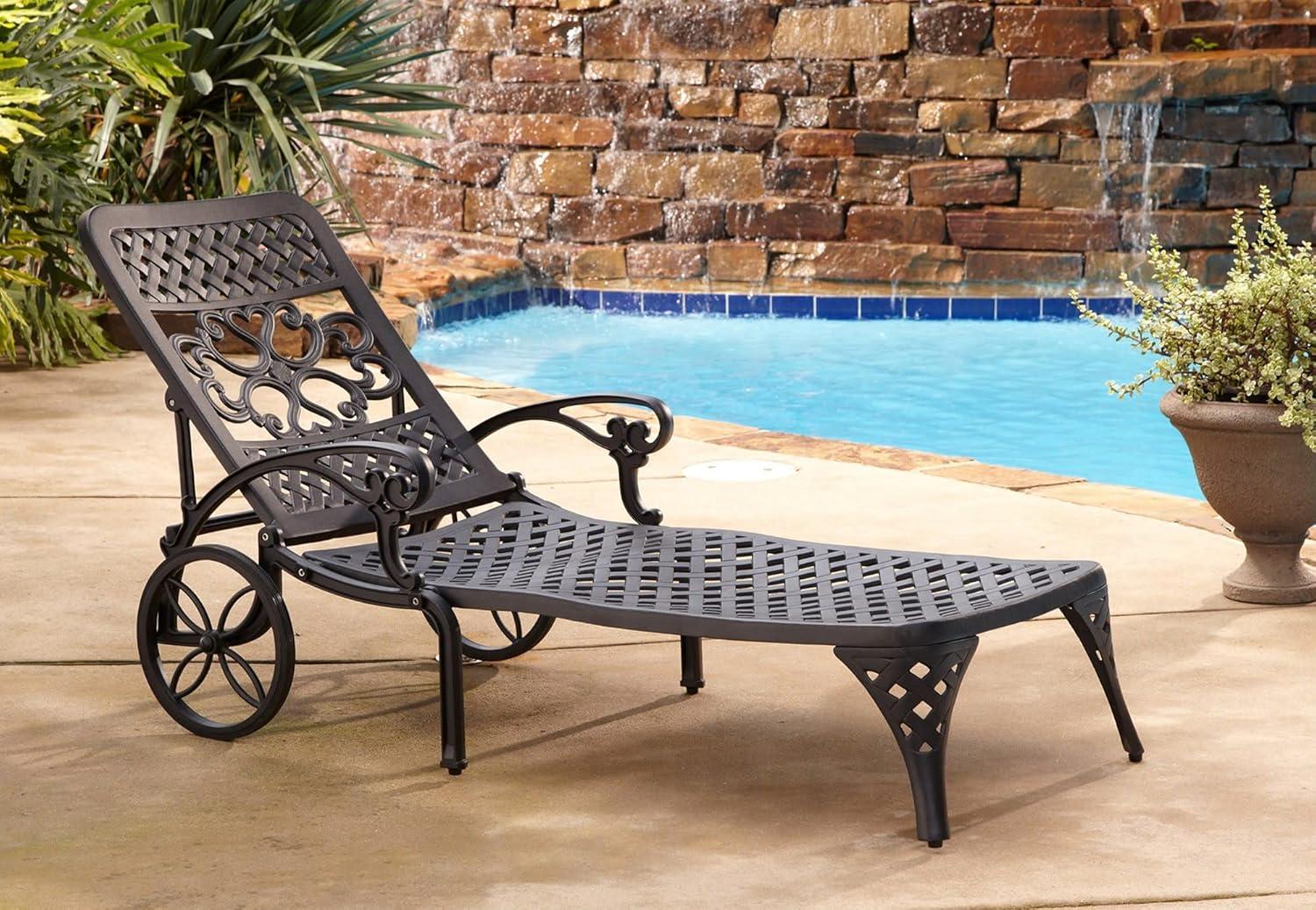 Homestyles Sanibel Outdoor Aluminum Chaise Lounge with Back Adjusts in Black