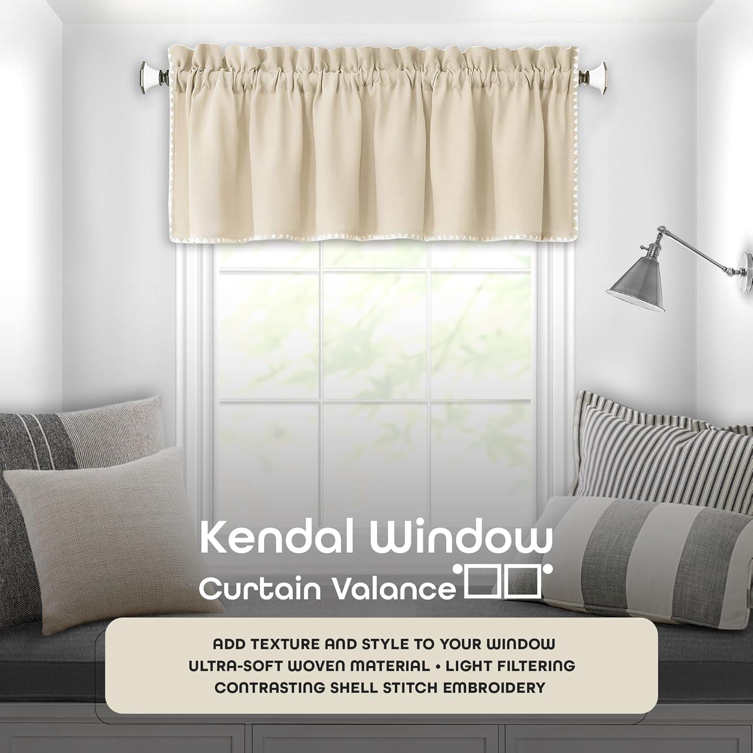 Achim Kendal Solid Rod Pocket Light Filtering Curtain Valance, Tan/White, 58" x 14"