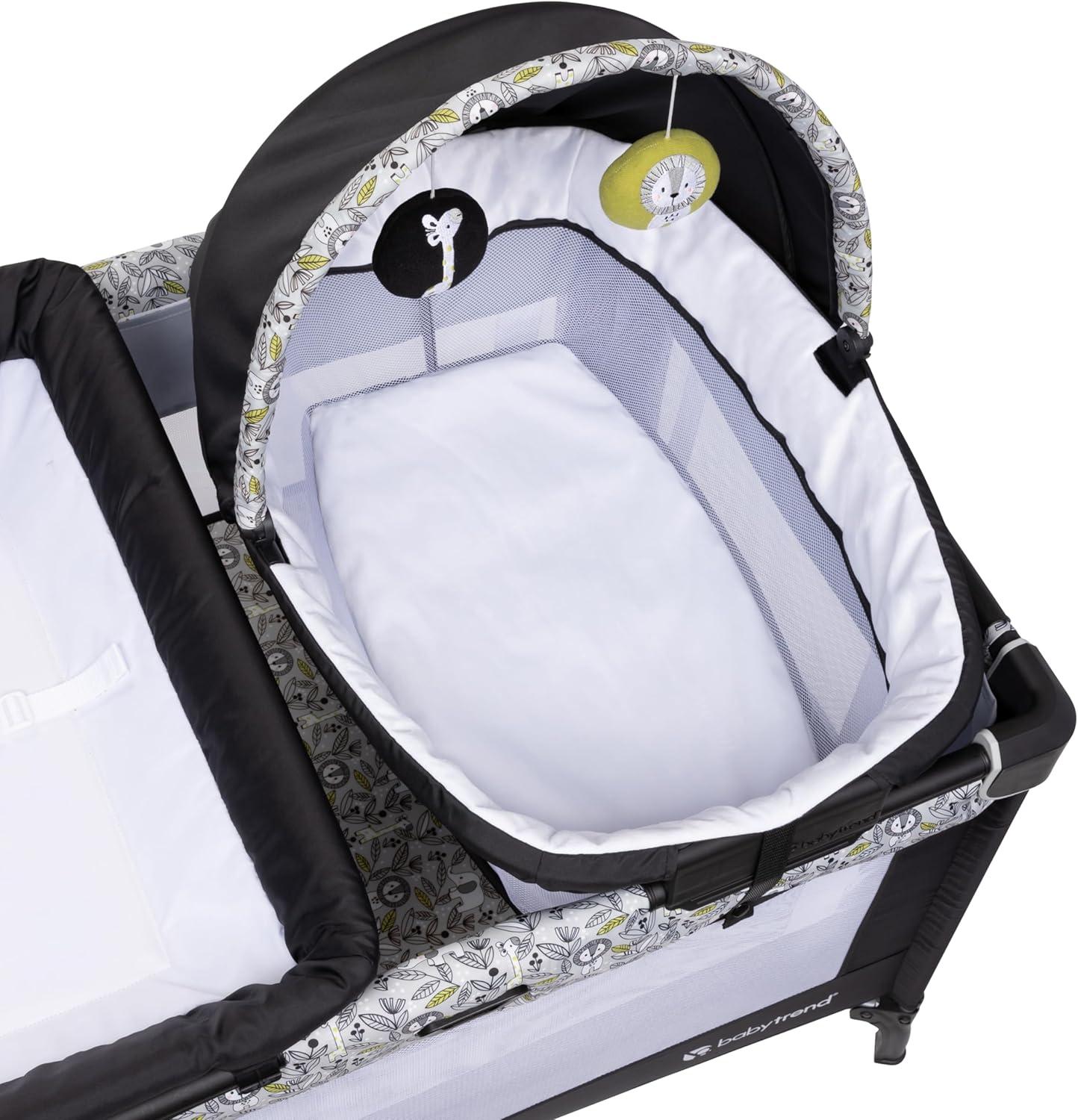 Baby Trend Nursery Den Playard with Snooze Pod and Flip Over Changer - Hidden Jungle Trio