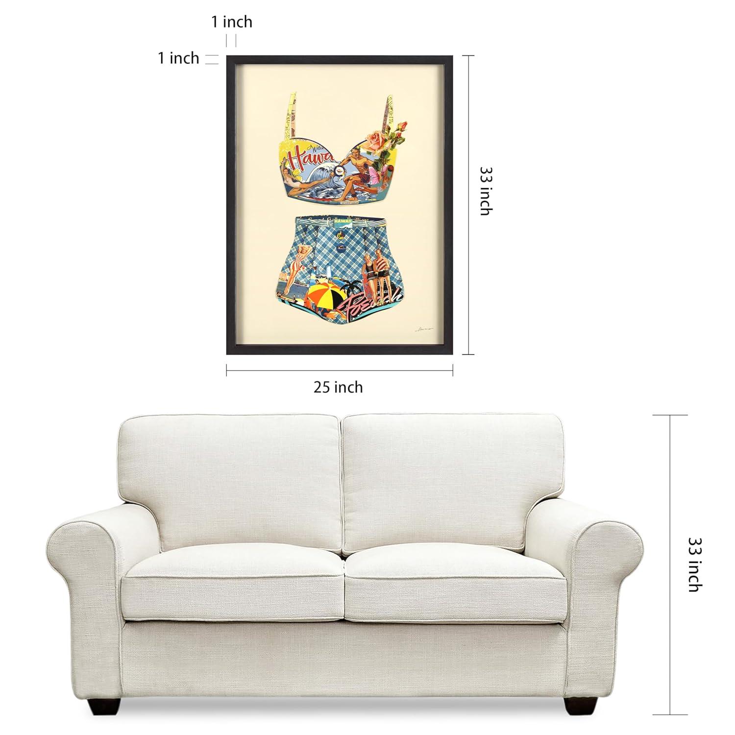 "Hawaii Beach" Dimensional Collage Framed Graphic Art Under Glass Wall Art