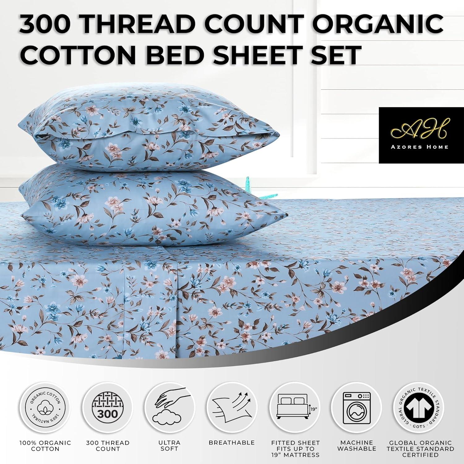 300 Thread Count Organic Cotton Deep Pocket Printed Sheet Set - Azores Home