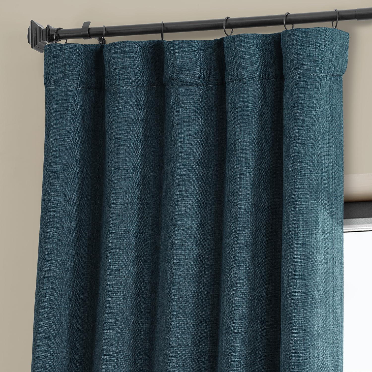 HPD Half Price Drapes Story Blue Faux Linen Room Darkening Curtains for Bedroom & Living Room Curtains (1 Panel), Door & Window Curtains 84 inches long, Rod Pocket curtains & drapes, 50W X 84L