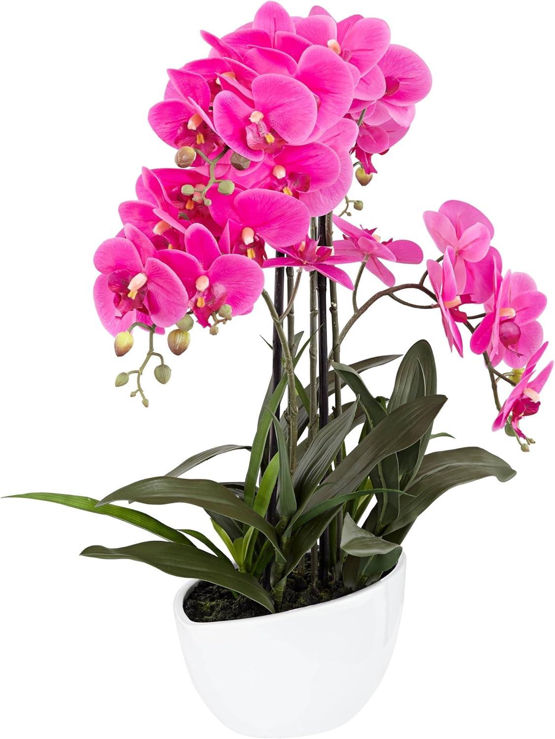 Dahlia Studios Potted Silk Faux Artificial Flowers Realistic Pink Orchid in Ceramic Pot for Home Decoration Living Room 28" High