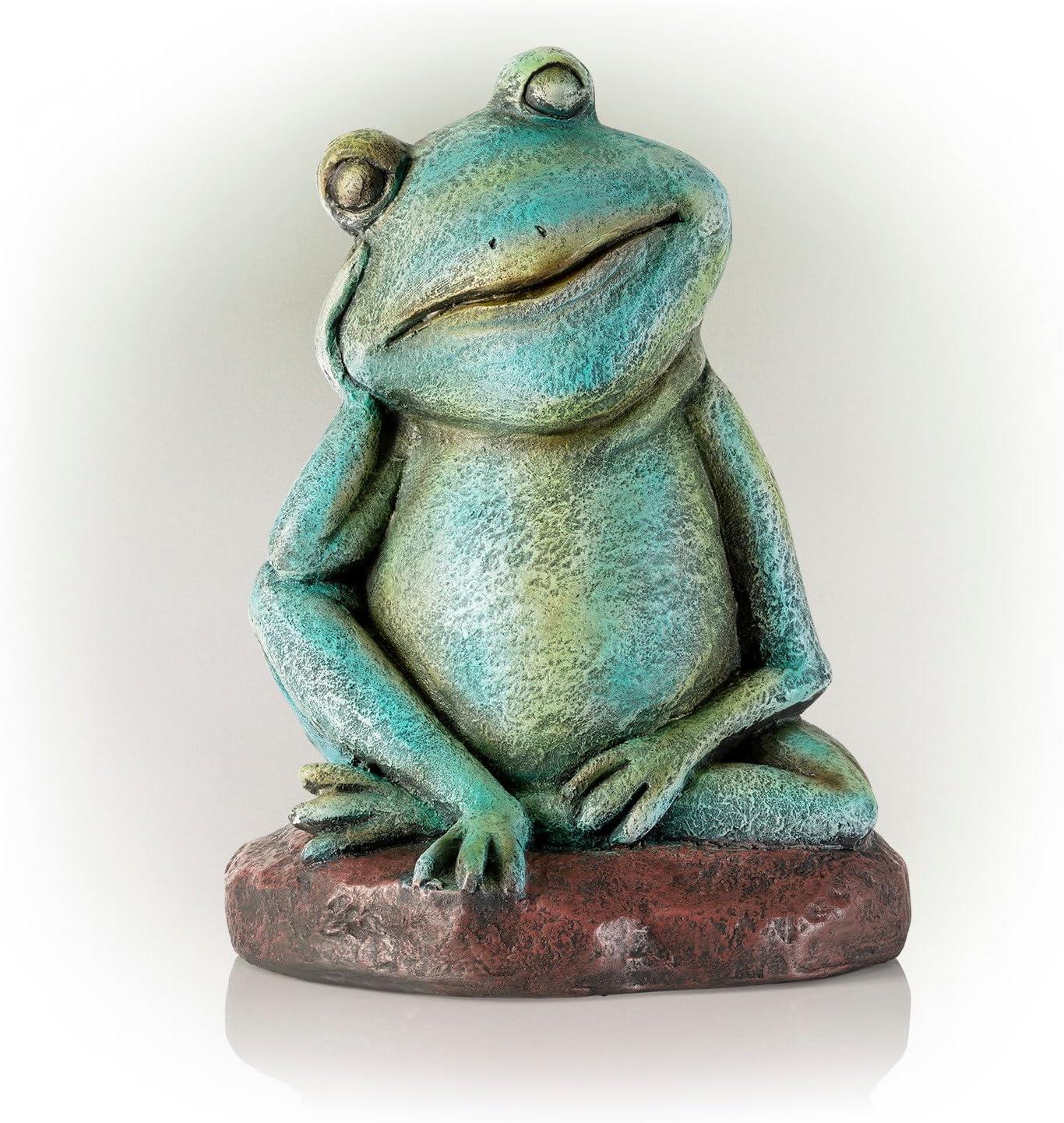 15" Green Magnesium Oxide Pensive Frog Lawn Decoration