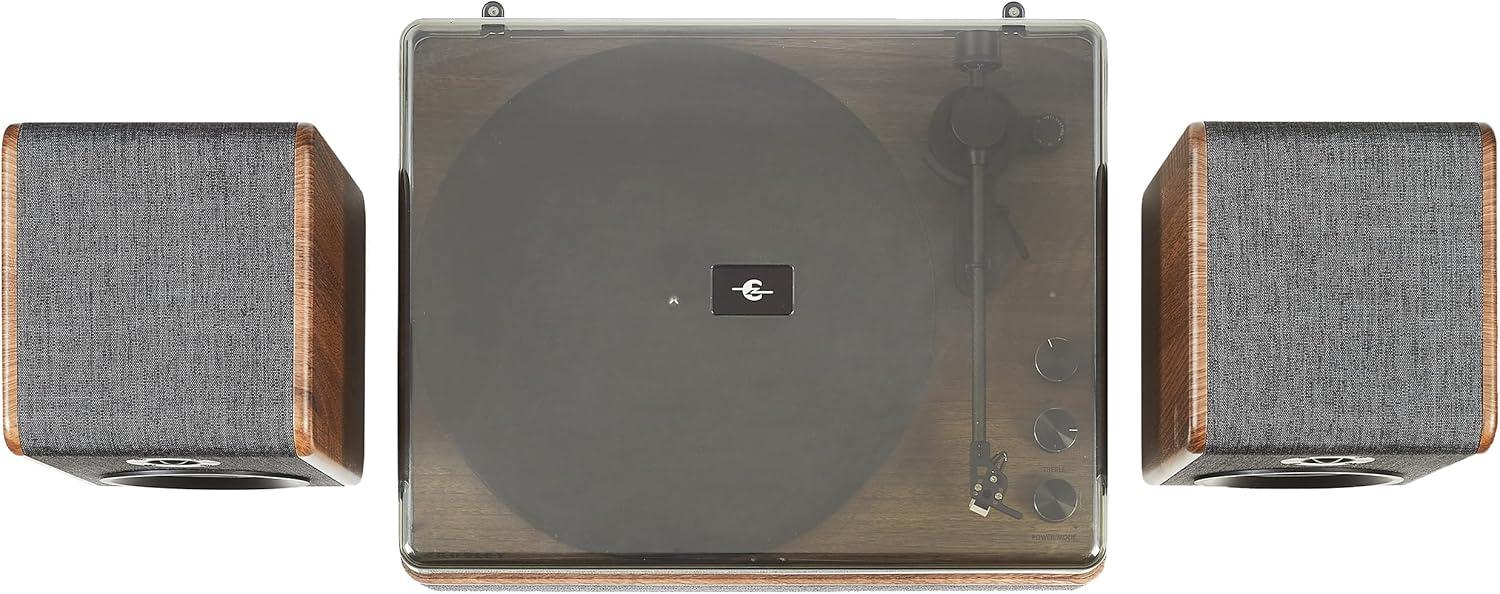 Charcoal and Brown Bluetooth Record Player with Speakers