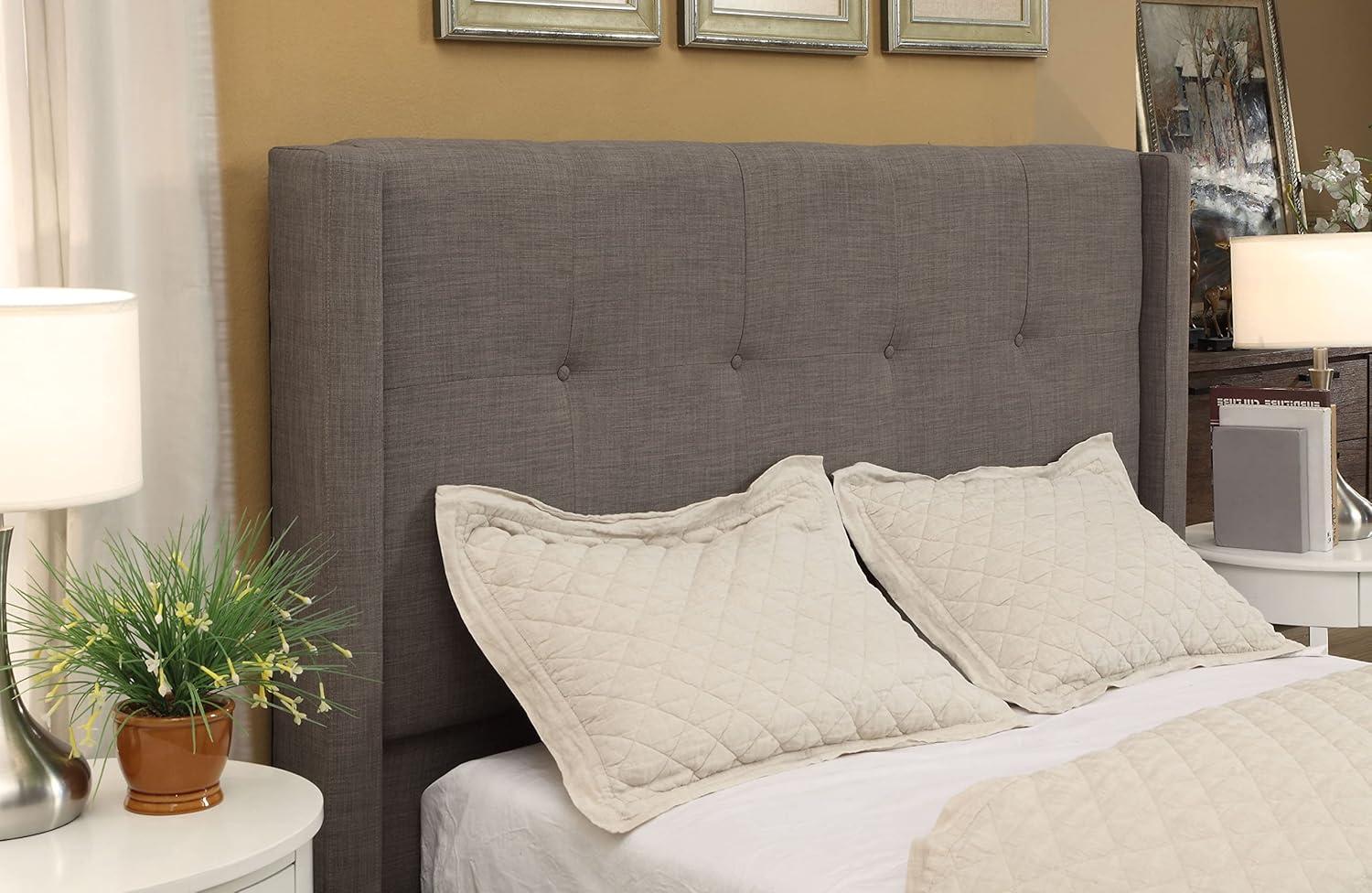 Gray Linen Upholstered Full Bed with Storage and Tufted Headboard