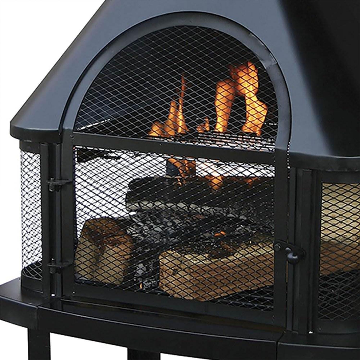 Joy by Endless Summer, Black Wood Burning Outdoor Firehouse with Chimney