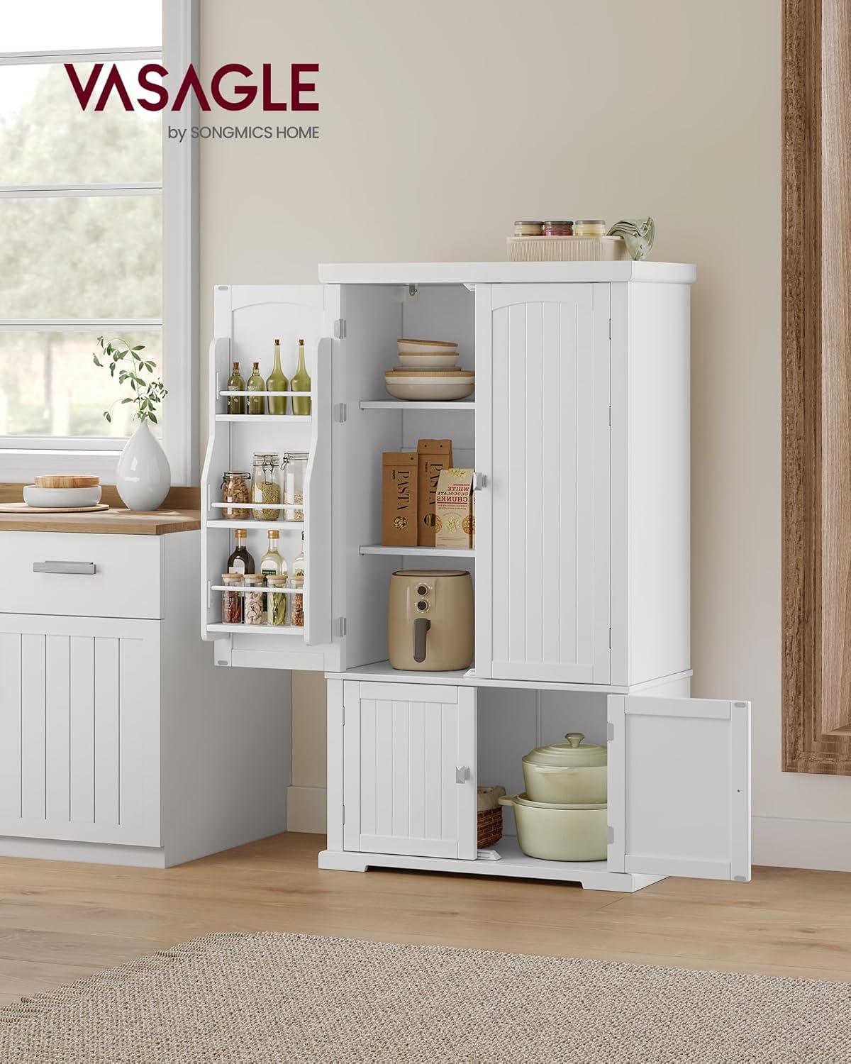 White Freestanding Tall Kitchen Pantry Cabinet with Adjustable Shelves