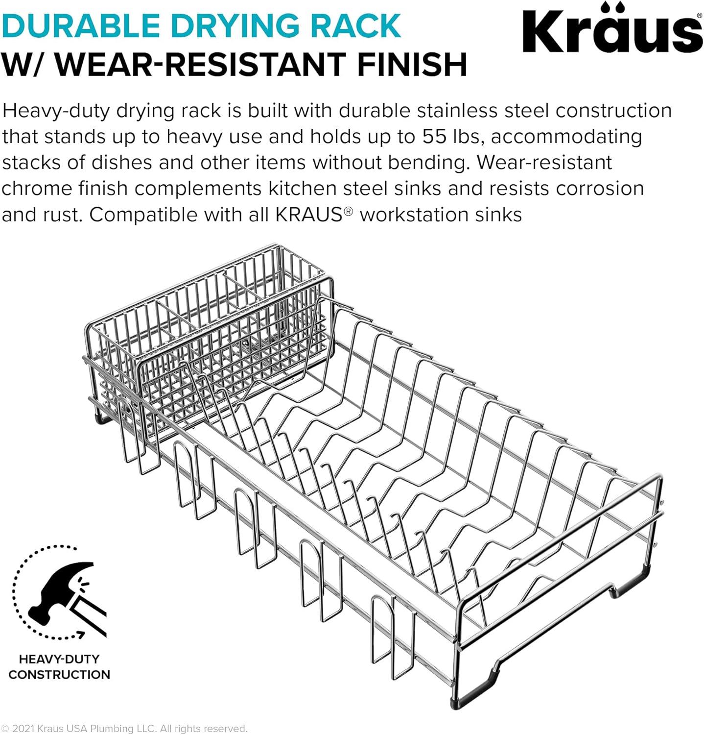 Kraus Workstation Kitchen Sink Dish Drying Rack Drainer and Utensil Holder in Stainless Steel