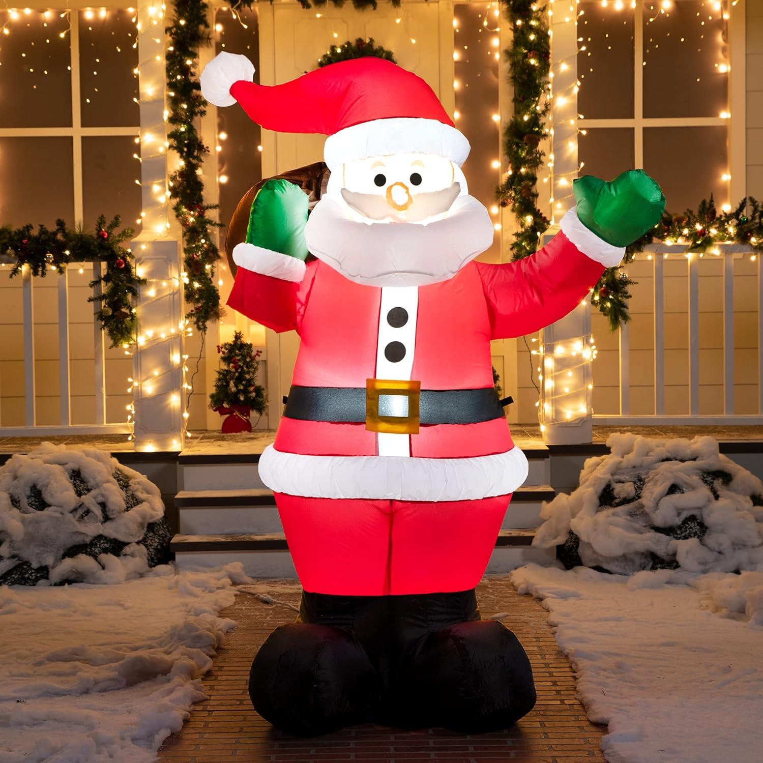 Joiedomi 6 FT Christmas Inflatable Santa with Gift Bag, Blow Up Xmas Inflatable Decorations with Build in LEDs for Christmas Indoor Outdoor Decor