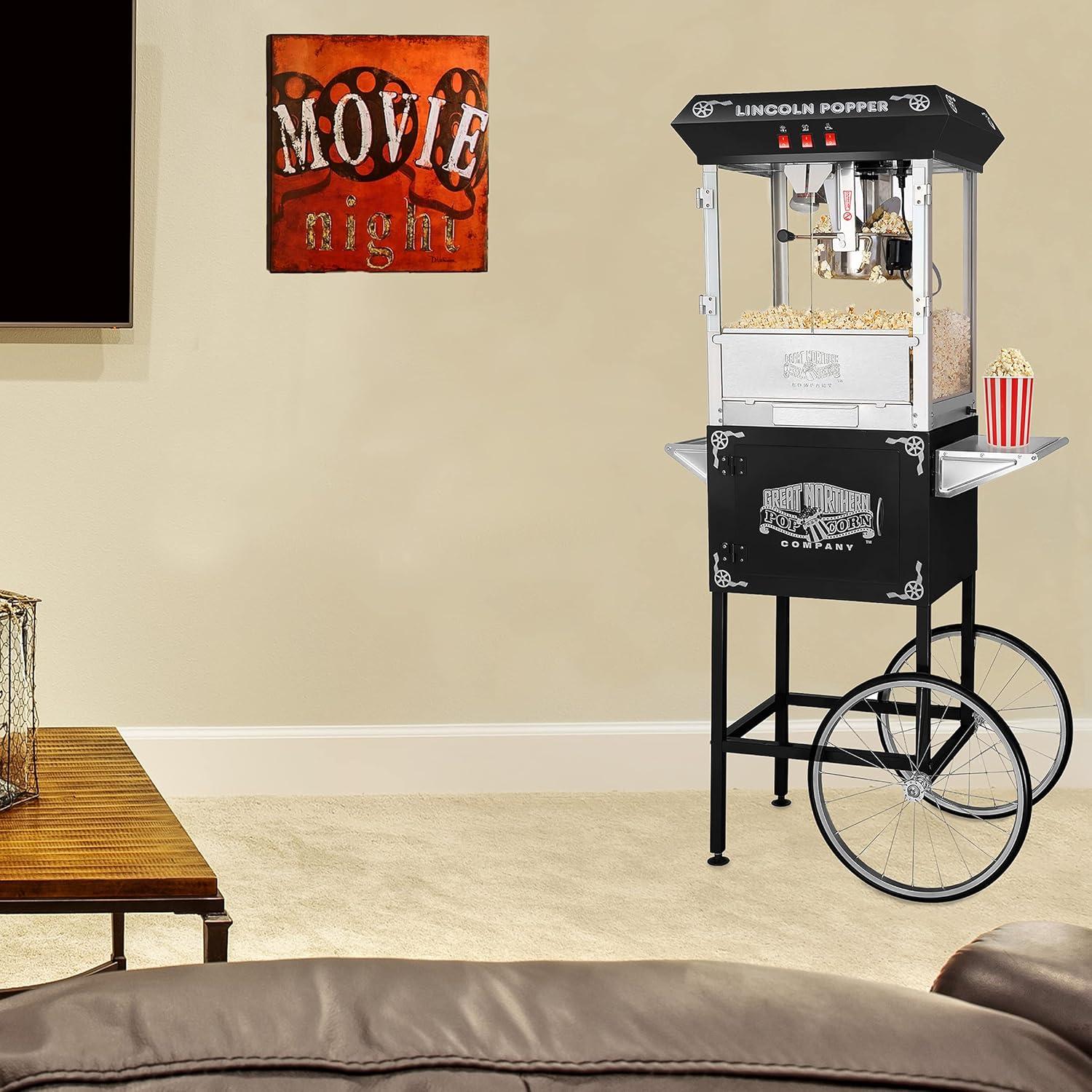 Lincoln 8 oz Black Steel Popcorn Machine with Cart