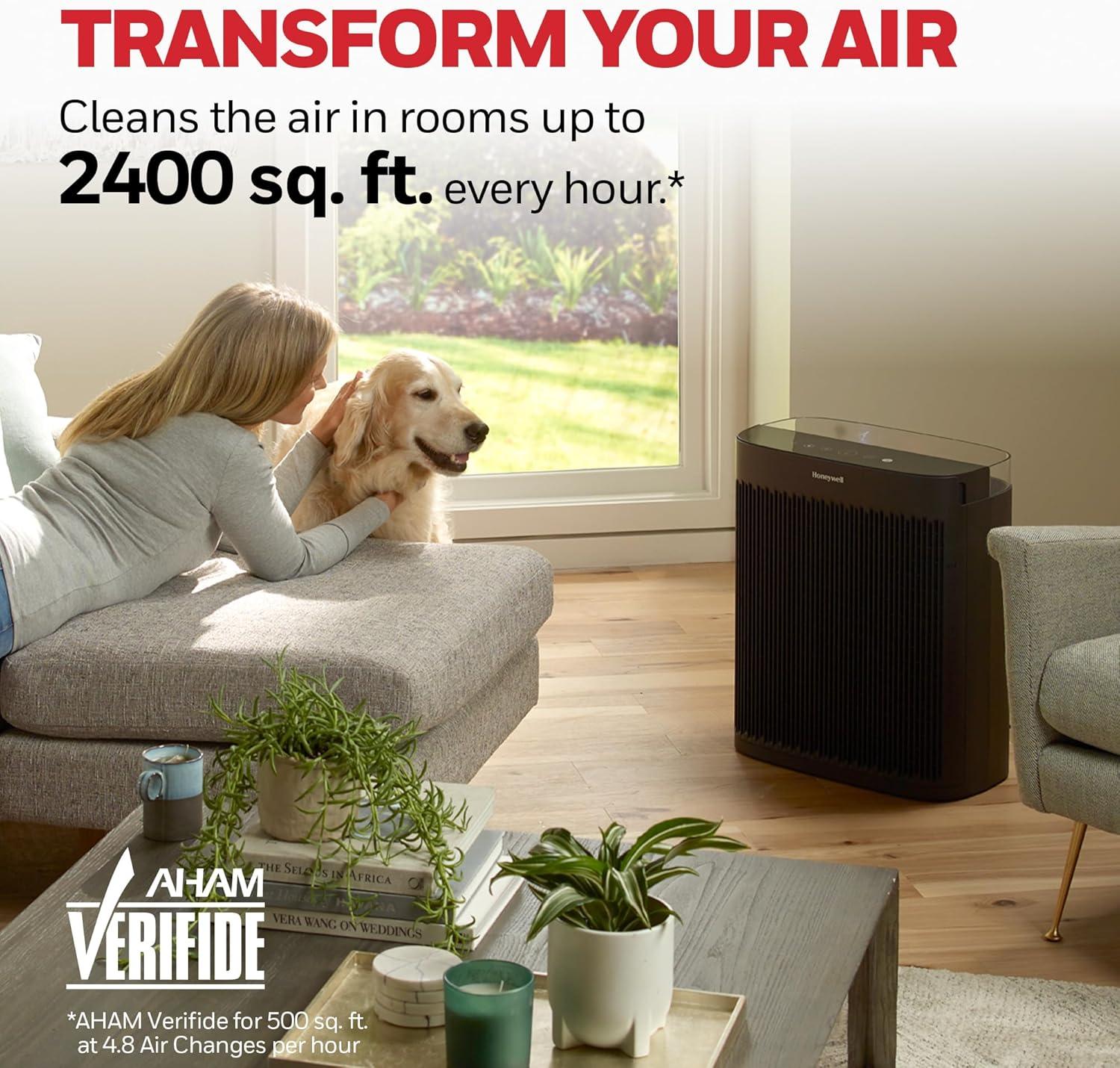 Honeywell Air Purifier, HPA5300B, 500 sq ft, HEPA Filter,  Allergen+ Plus, Smoke, Pollen, Dust Reducer