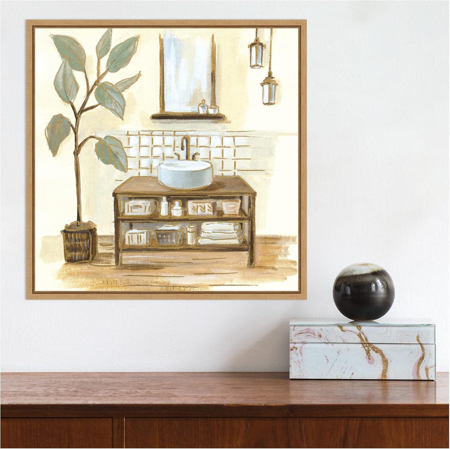 Amanti Art Sage Bathroom II by Silvia Vassileva Canvas Wall Art Print Framed 16 x 16-in.